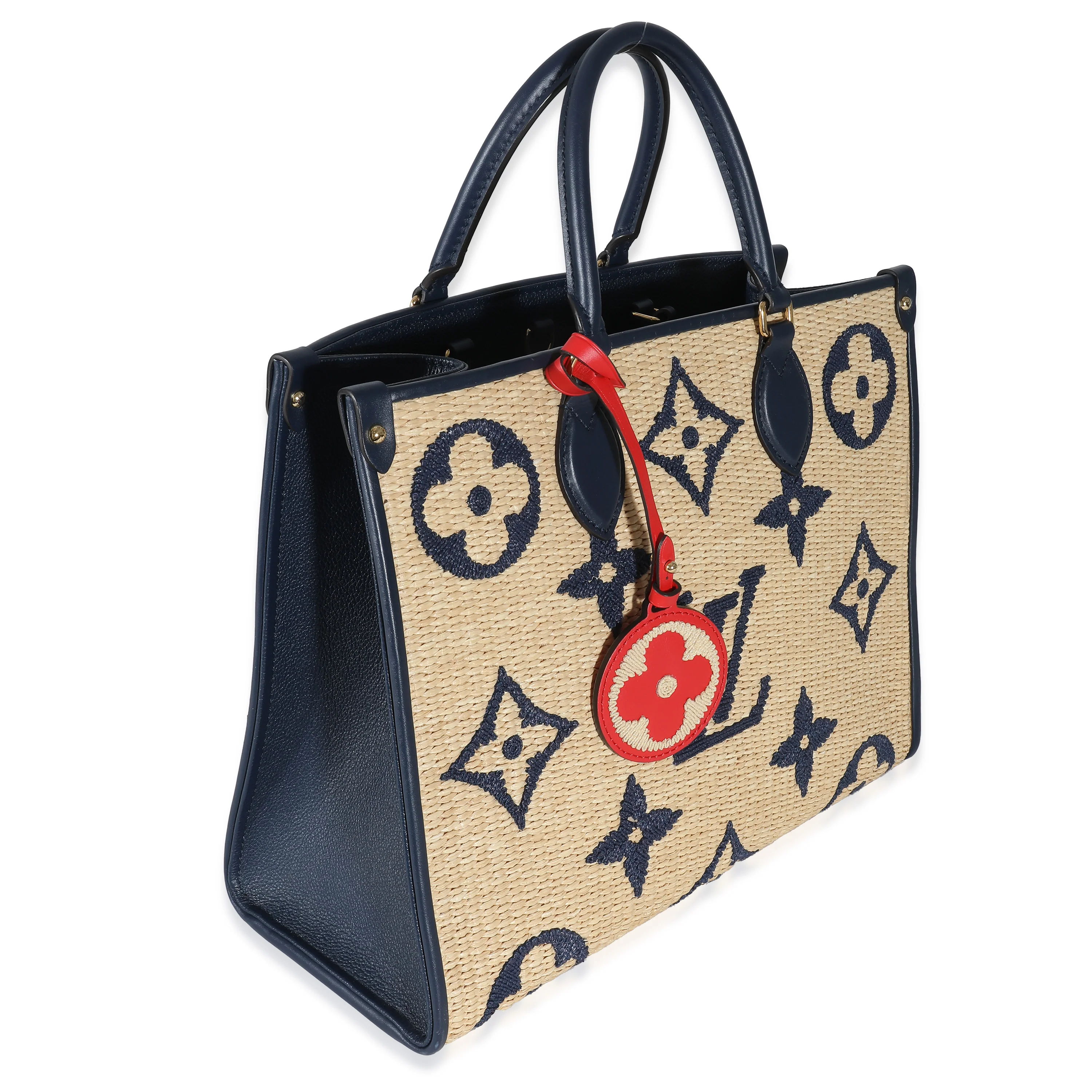 Louis Vuitton Navy Calfskin Monogram Raffia Giant OnTheGo MM - Image 3