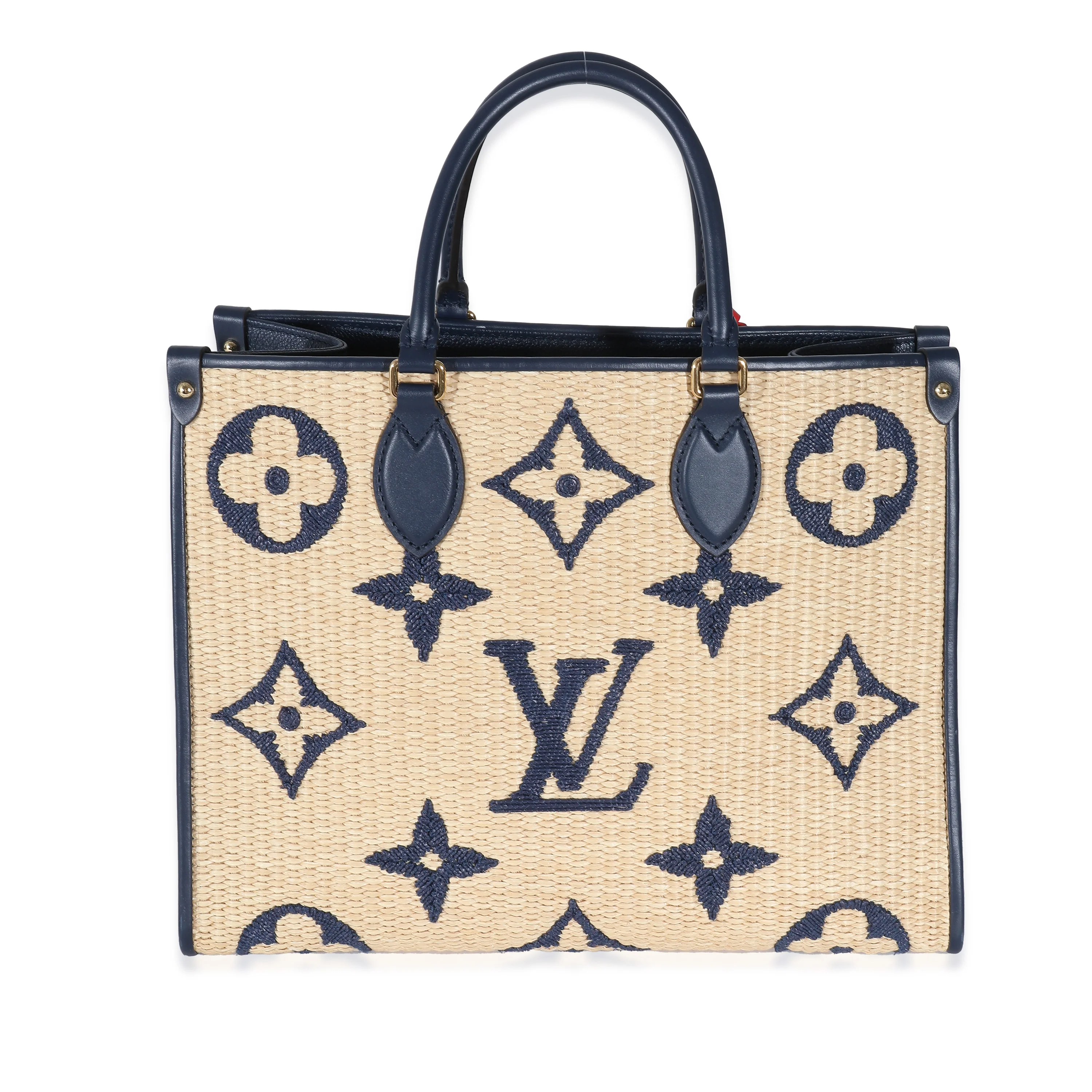 Louis Vuitton Navy Calfskin Monogram Raffia Giant OnTheGo MM - Image 4