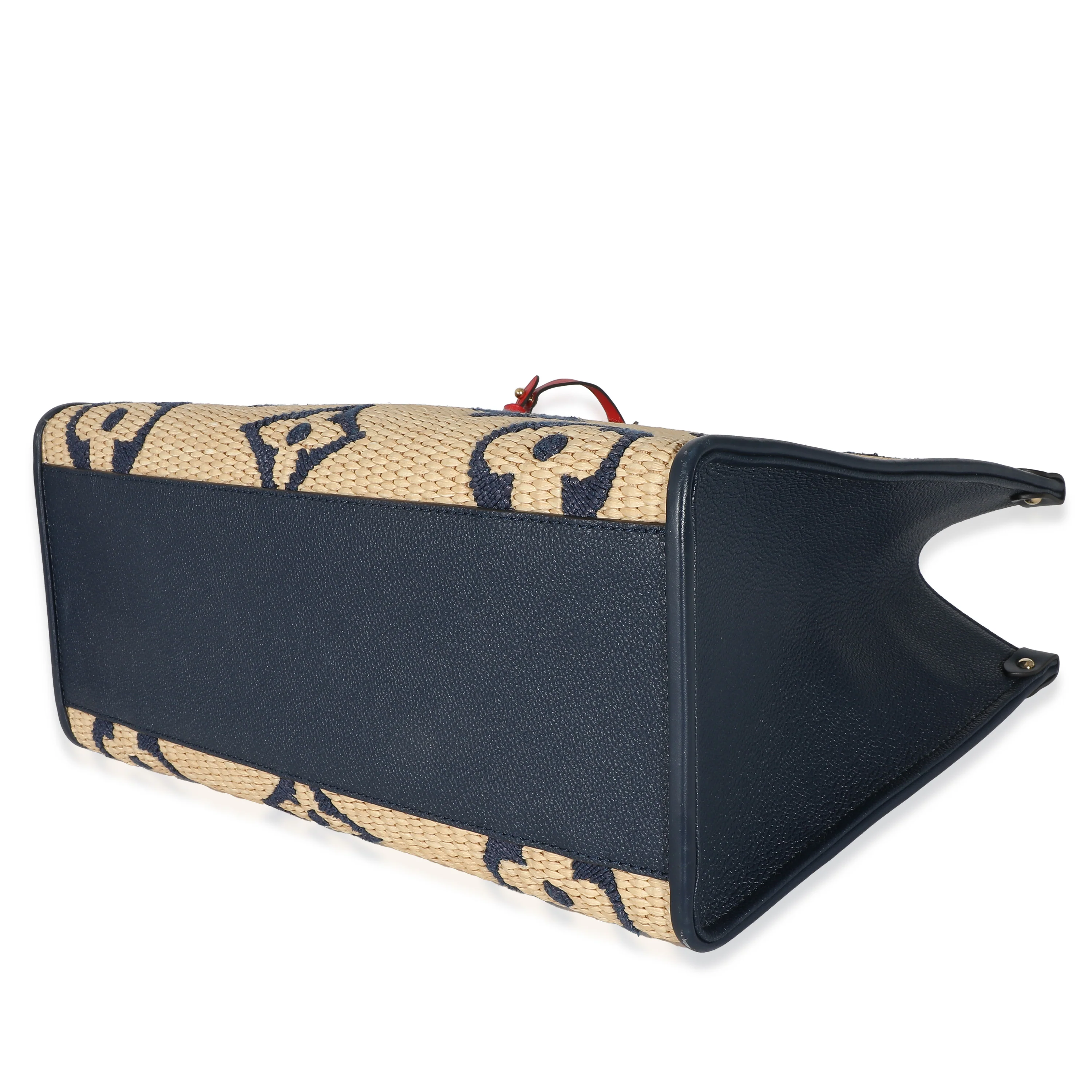 Louis Vuitton Navy Calfskin Monogram Raffia Giant OnTheGo MM - Image 7