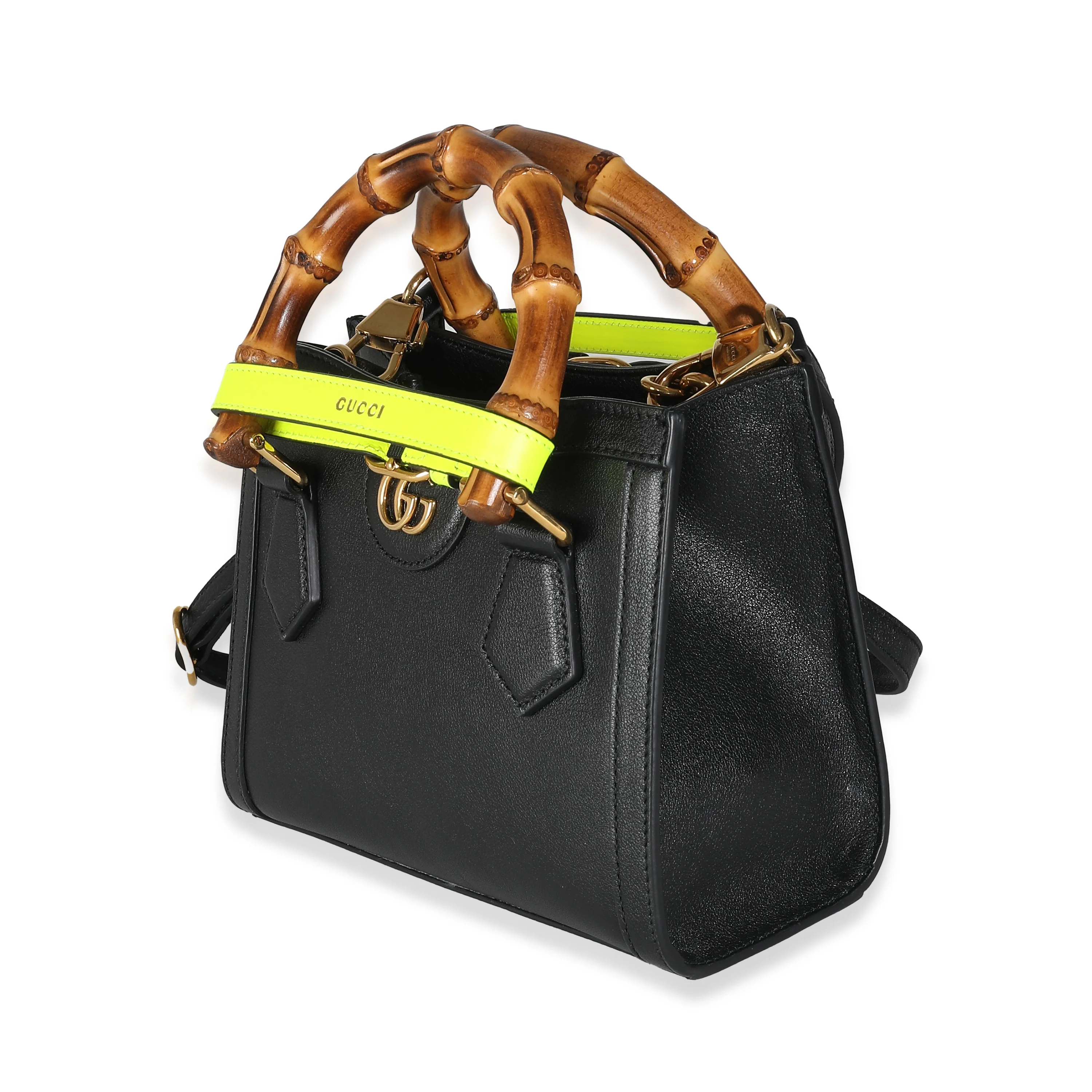 Black Yellow Fluo Wonka Grain Calfskin Mini Diana Tote - Image 2