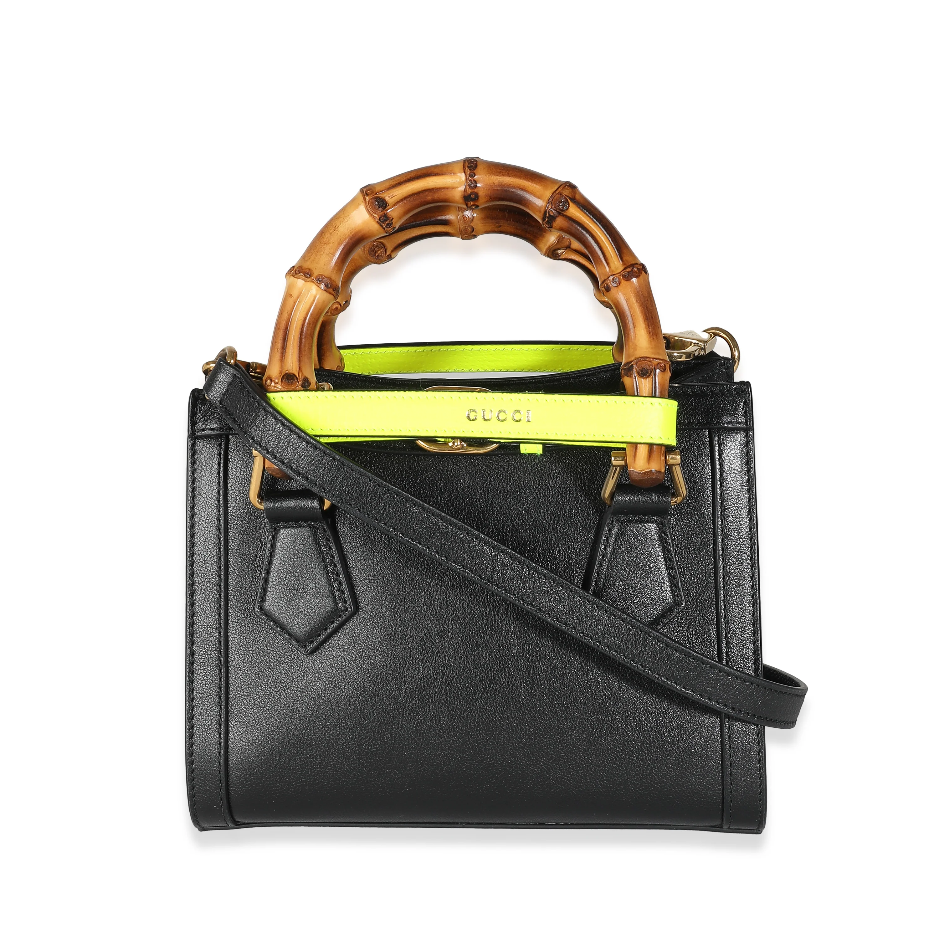 Black Yellow Fluo Wonka Grain Calfskin Mini Diana Tote - Image 5
