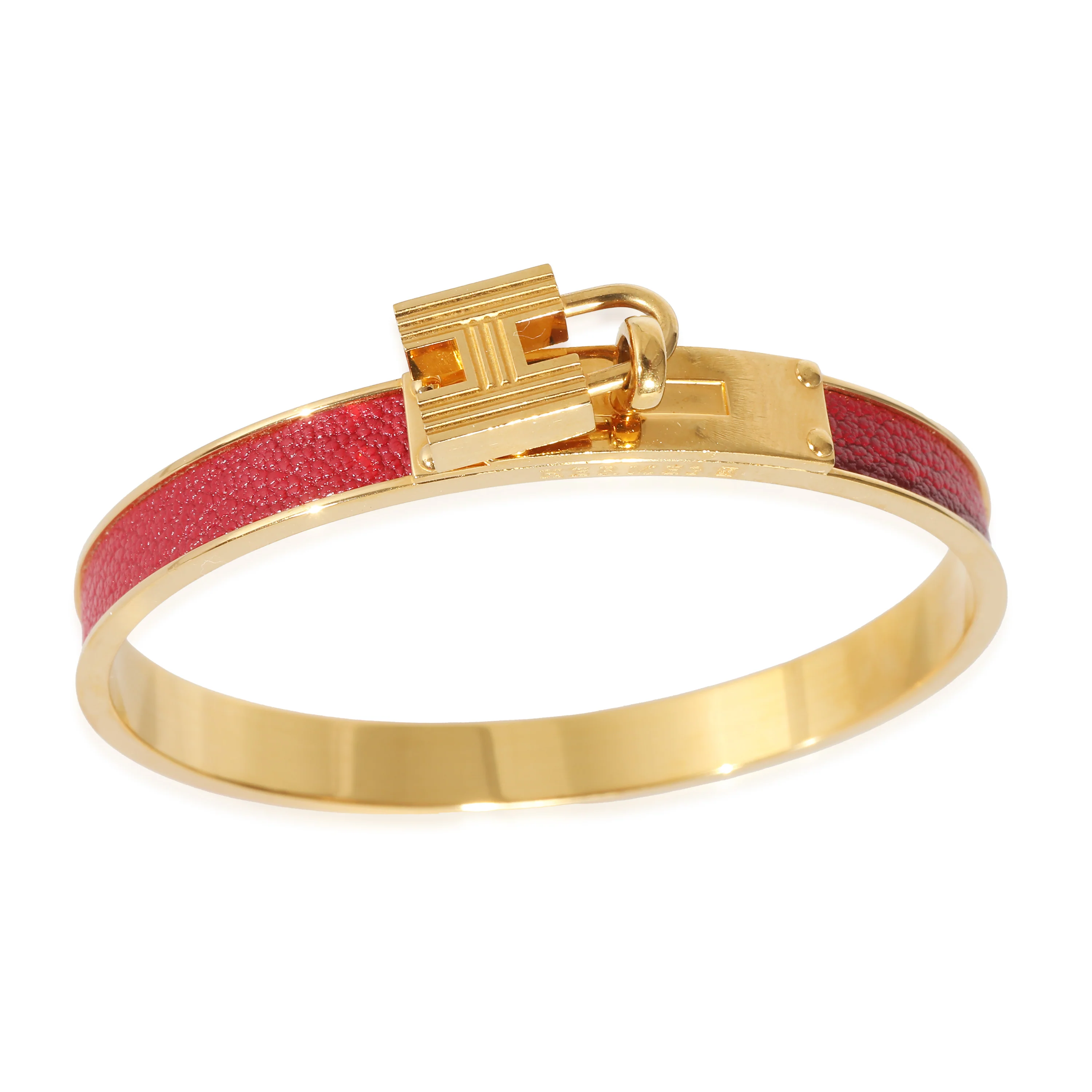 Kelly Vintage H Lock Red Leather Bangle - Image 3