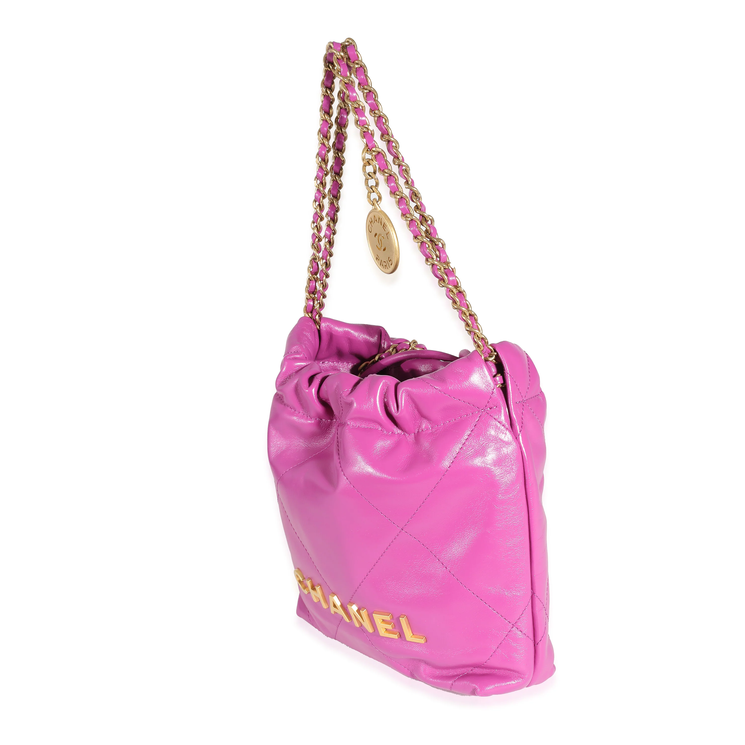 Purple Shiny Quilted Calfskin Mini Chanel 22 Hobo - Image 2