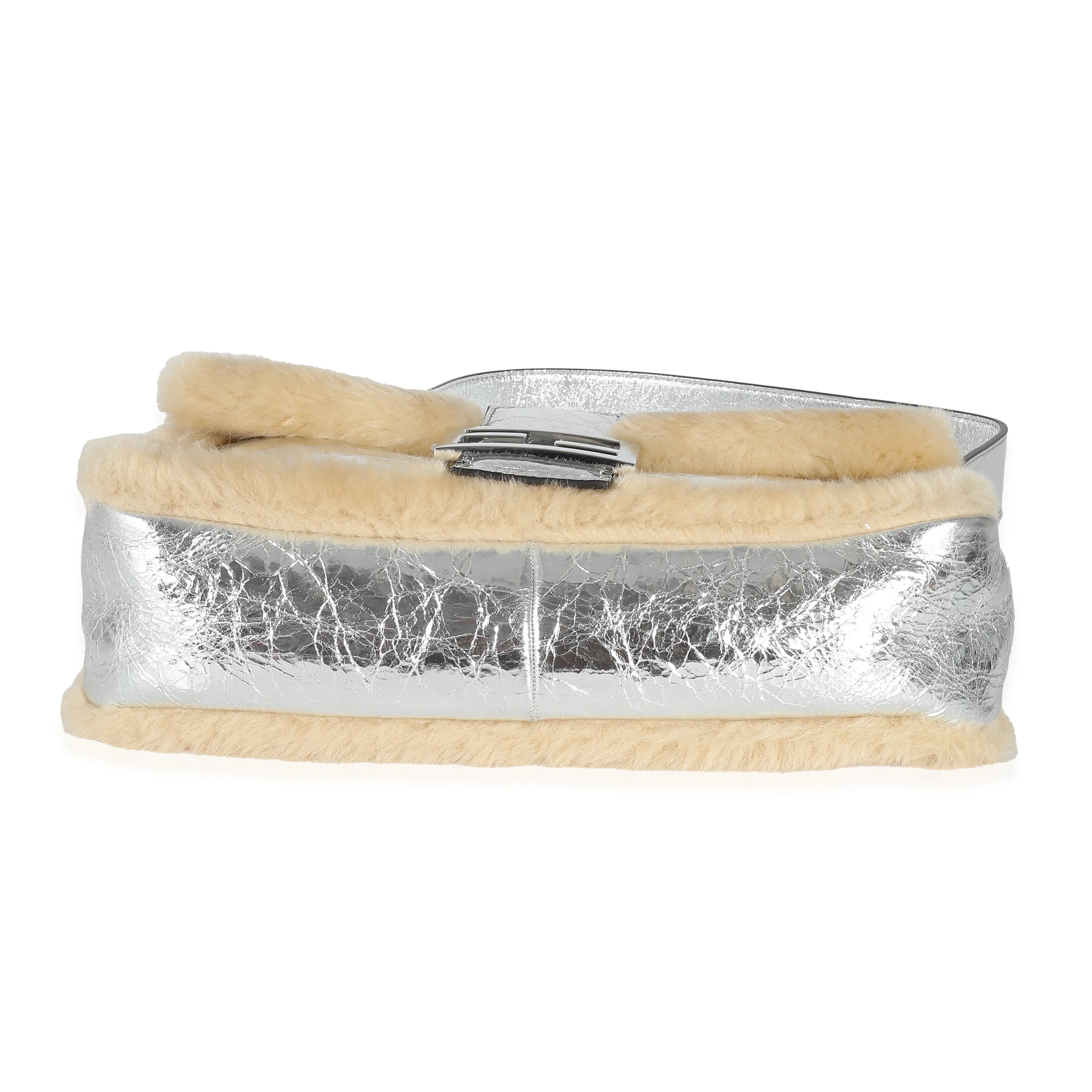 Fendi Craquelé Silver Sheepskin Medium Iconic Baguette Bag - Image 7