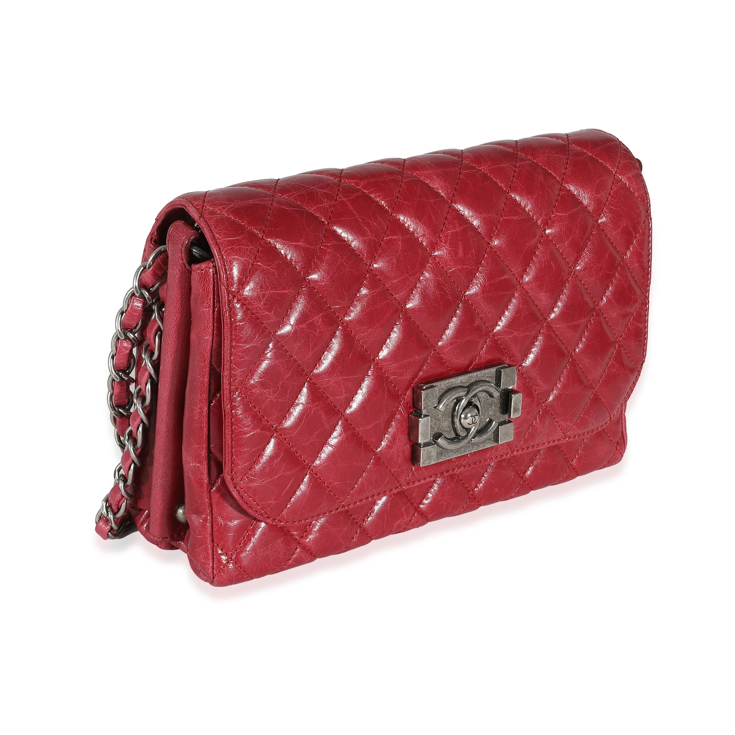 12P Red Glazed Calfskin Veau Brilliante Flap Bag - Image 5