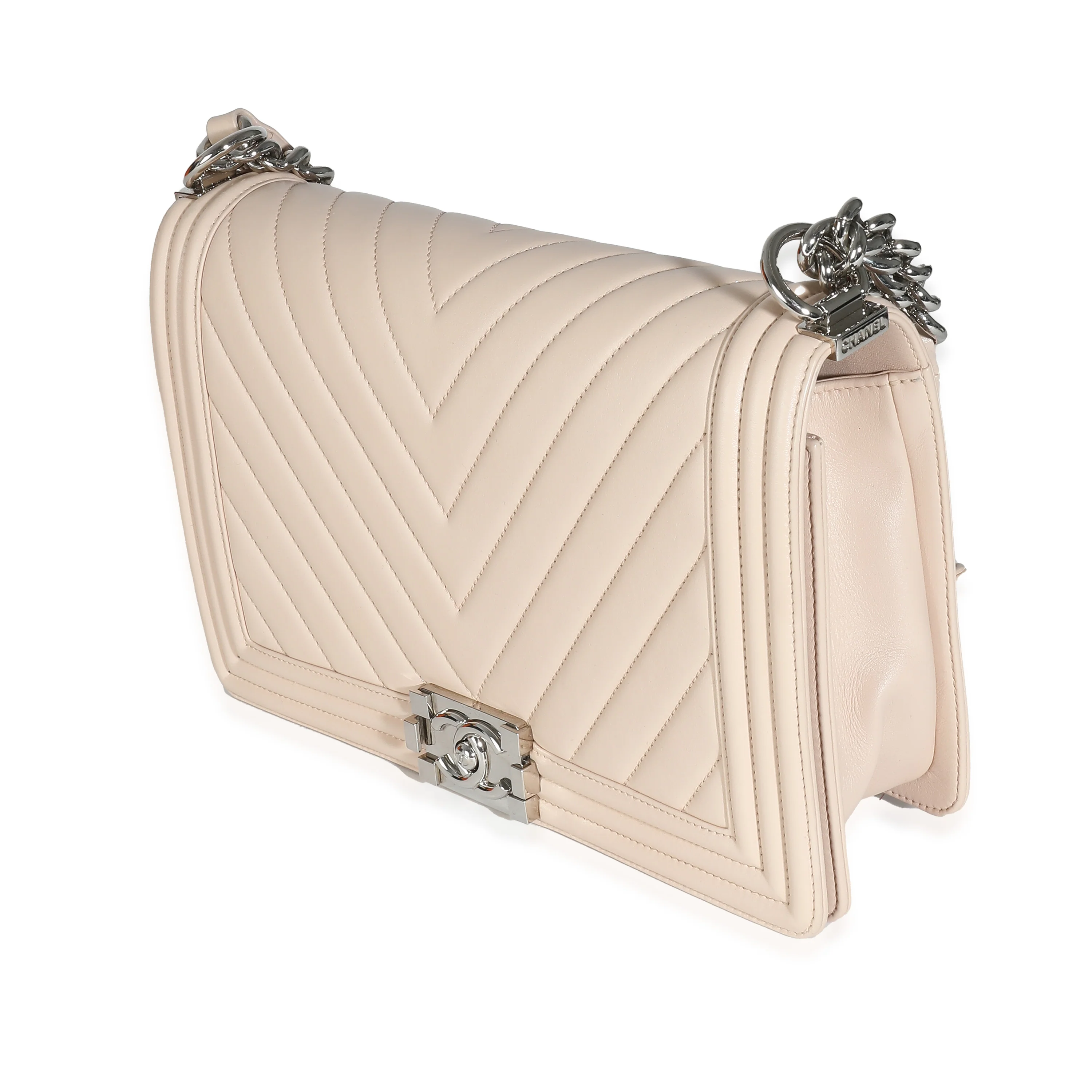 Chanel Beige Chevron Quilted Lambskin New Medium Boy Bag - Image 2