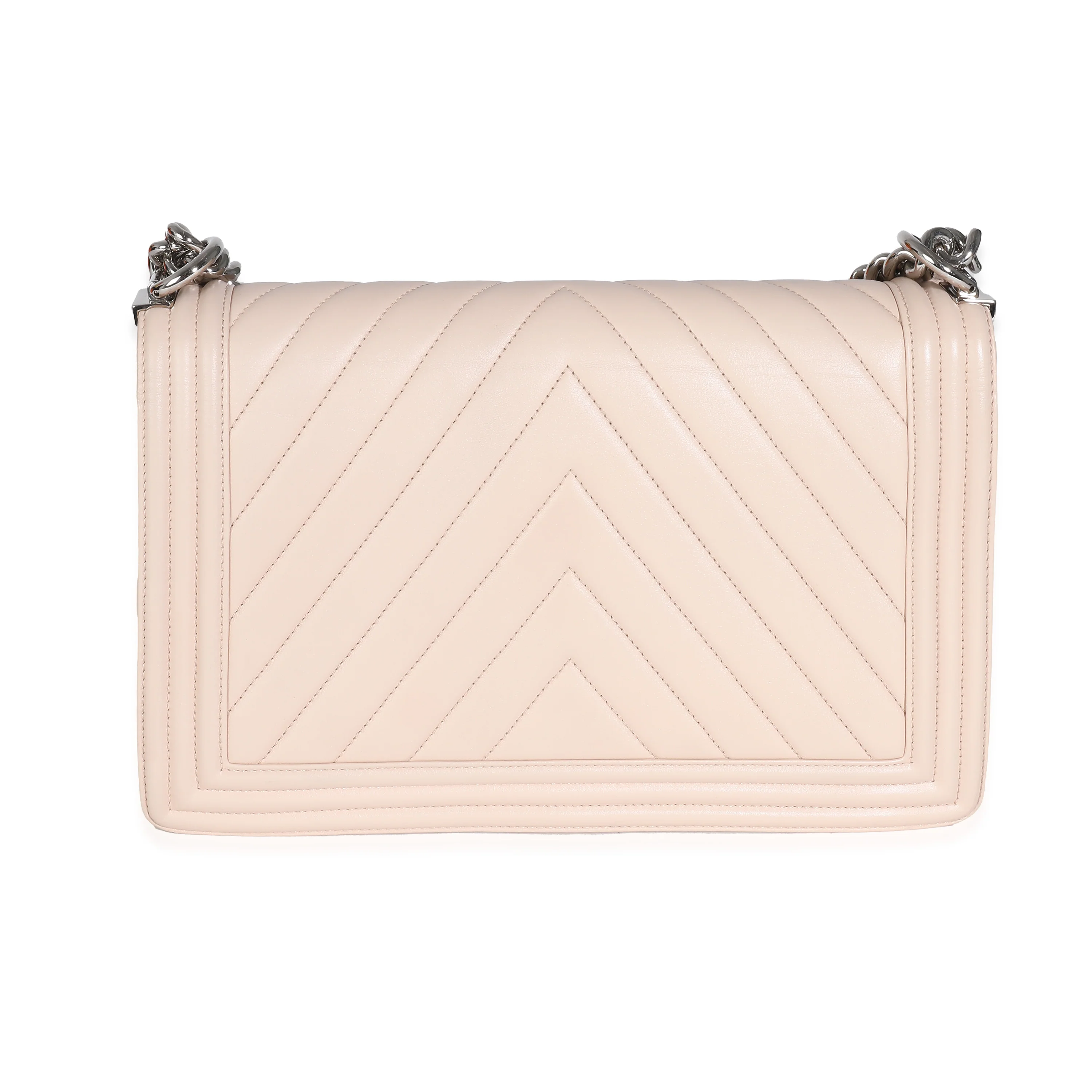 Chanel Beige Chevron Quilted Lambskin New Medium Boy Bag - Image 5