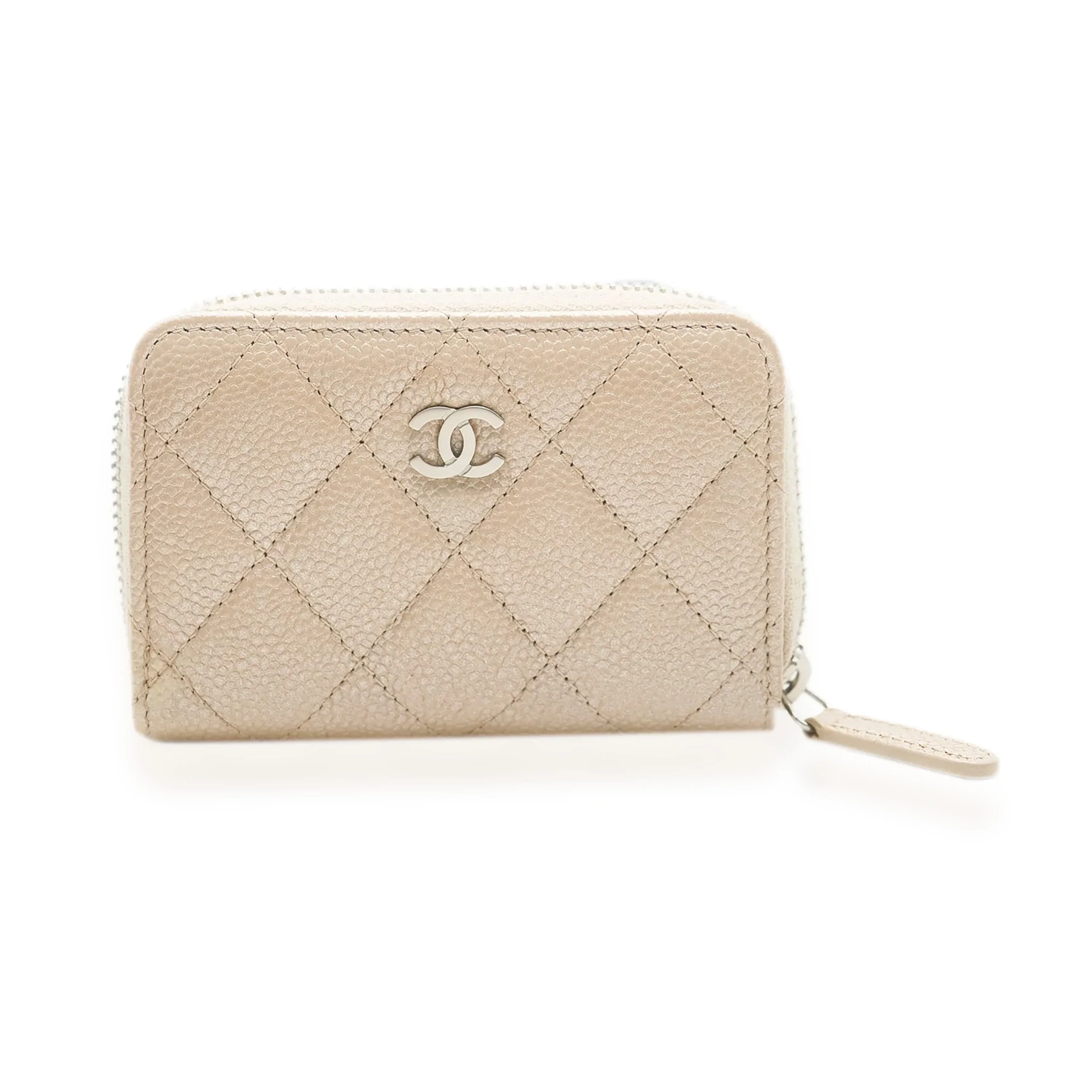 Chanel Gold Metallic Quilted Caviar Zipped Coin Purse