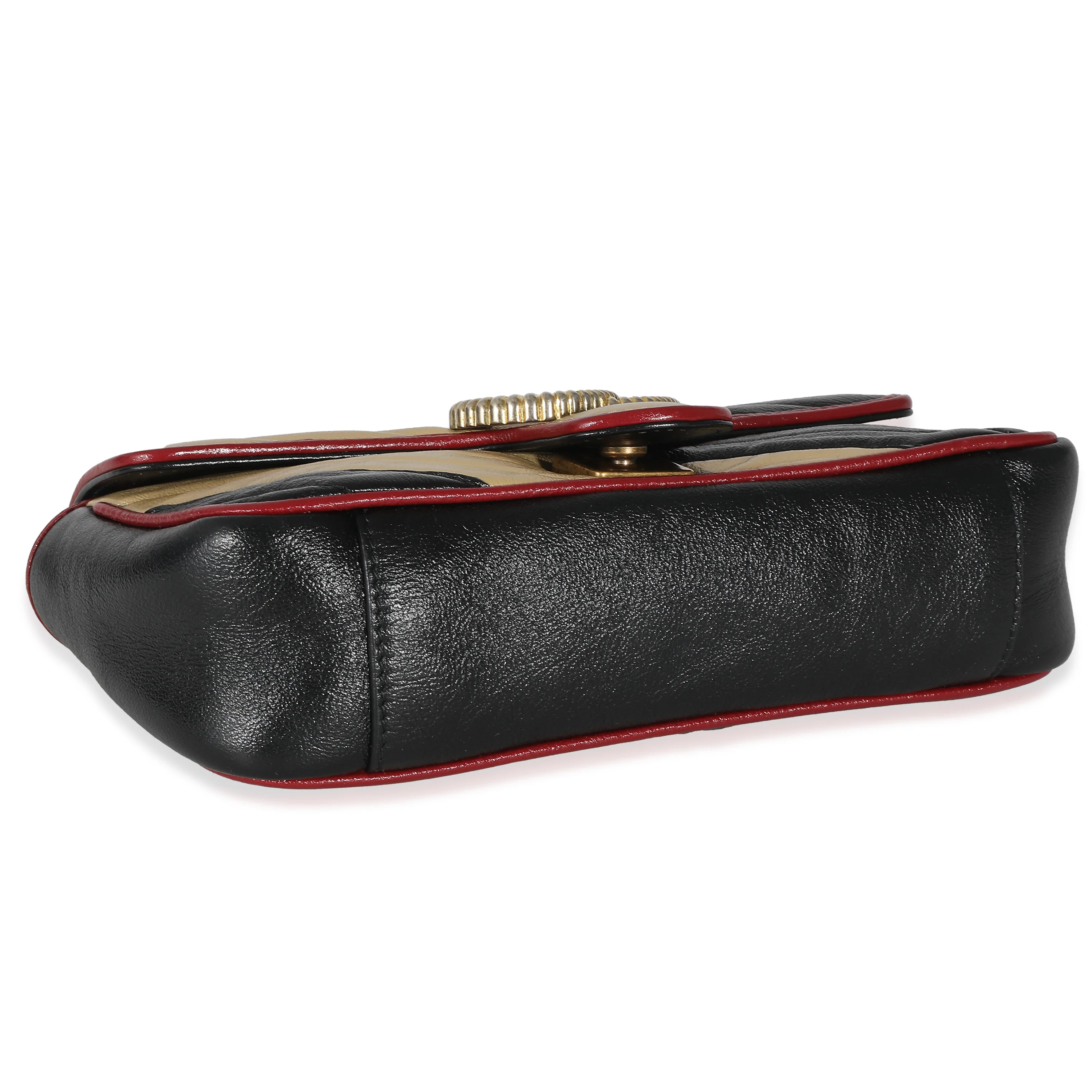 Gucci Black Beige Diagonal Calfskin Matelasse Mini Torchon GG Marmont Bag - Image 7