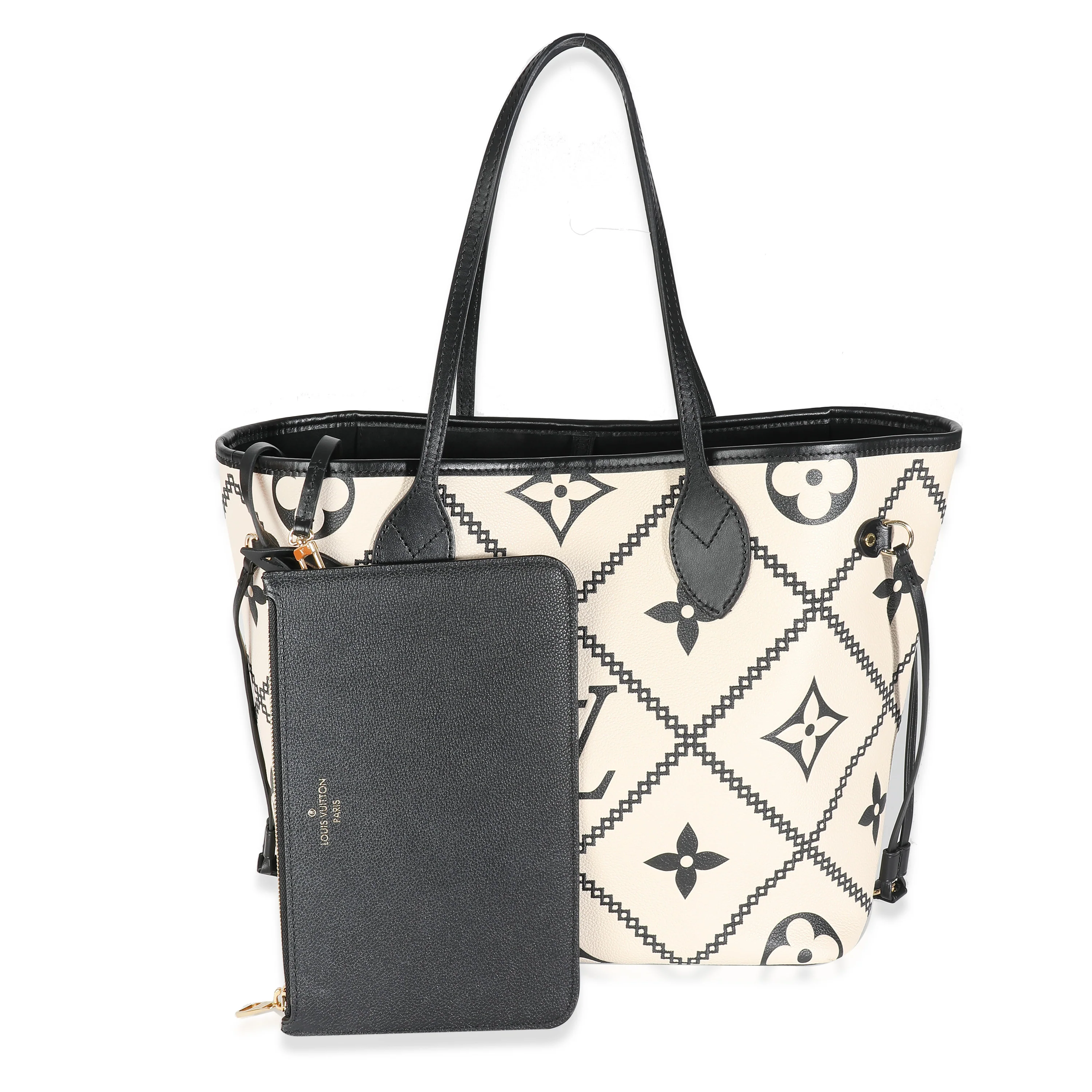 Louis Vuitton Cream Black Empreinte Monogram Giant Broderies Neverfull MM