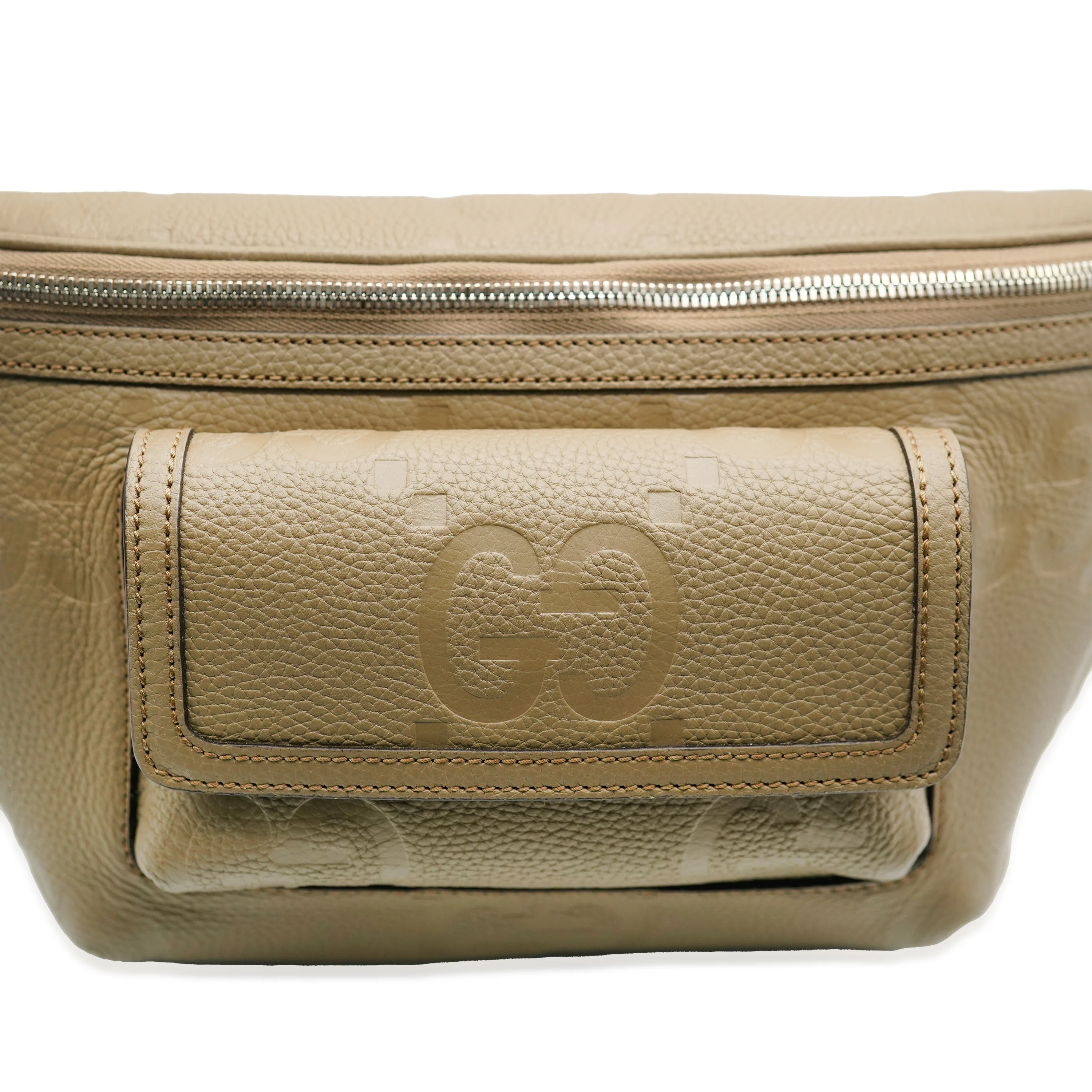 Taupe Piuma Calfskin Jumbo GG Embossed Pocket Belt Bag - Image 2