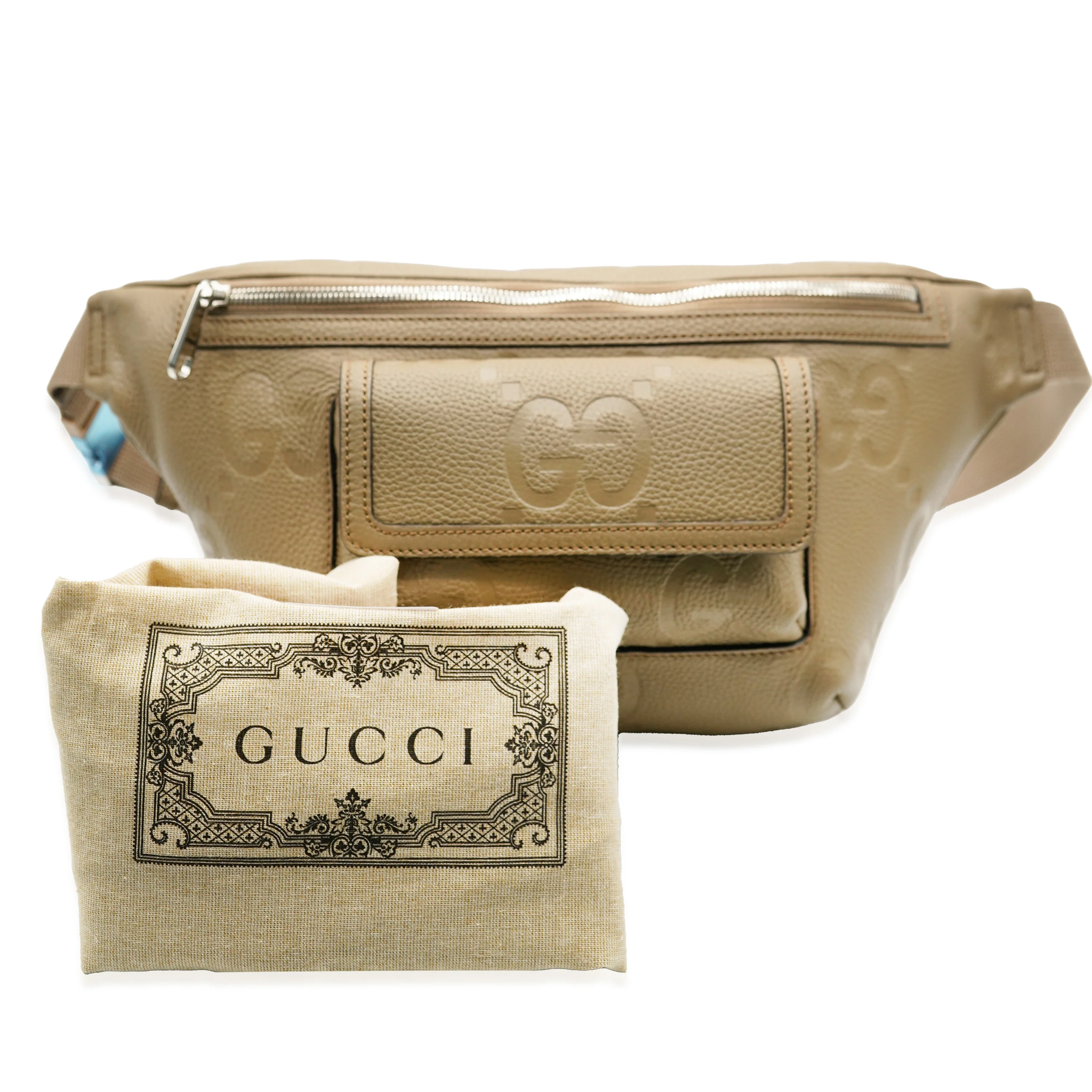 Taupe Piuma Calfskin Jumbo GG Embossed Pocket Belt Bag - Image 4