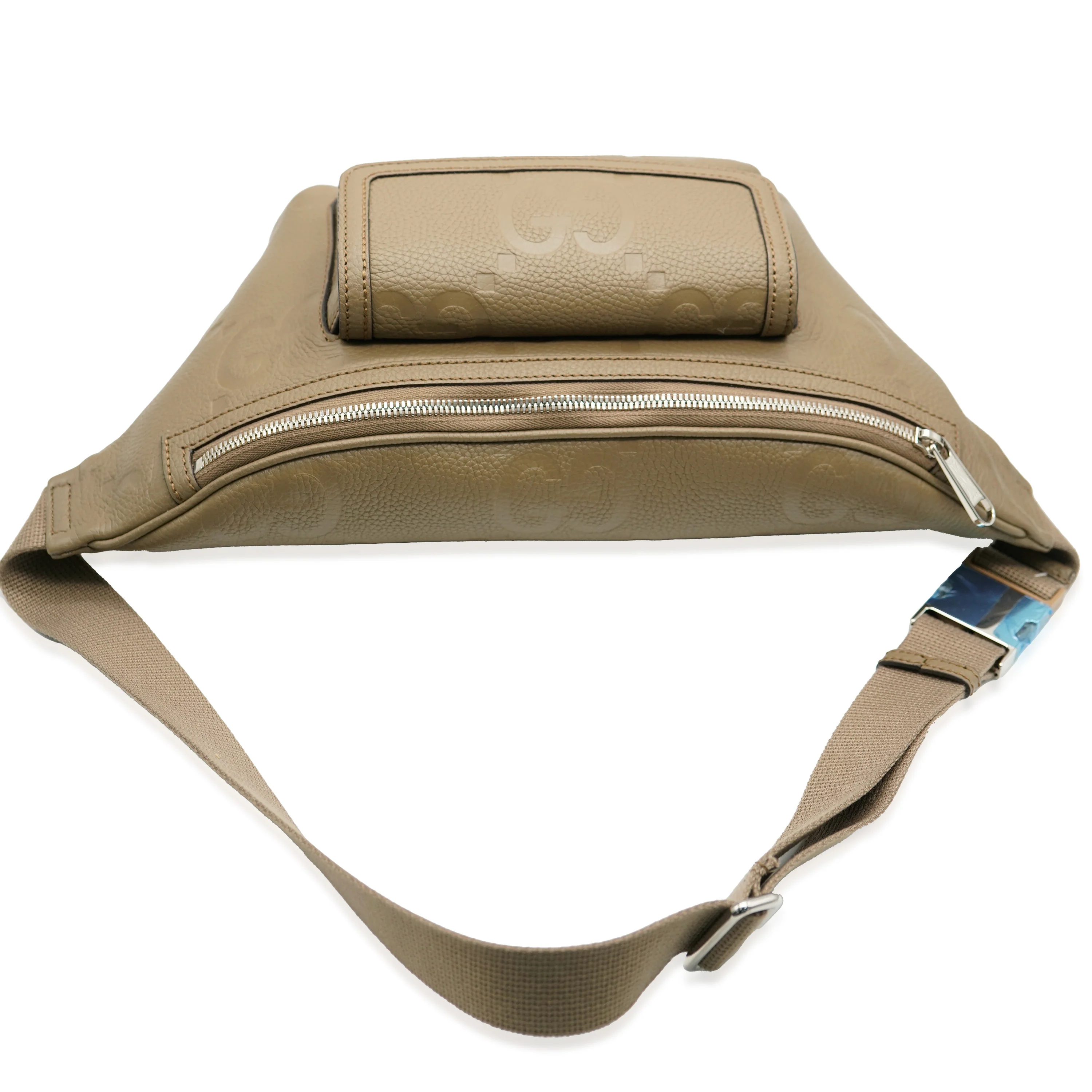 Taupe Piuma Calfskin Jumbo GG Embossed Pocket Belt Bag - Image 8