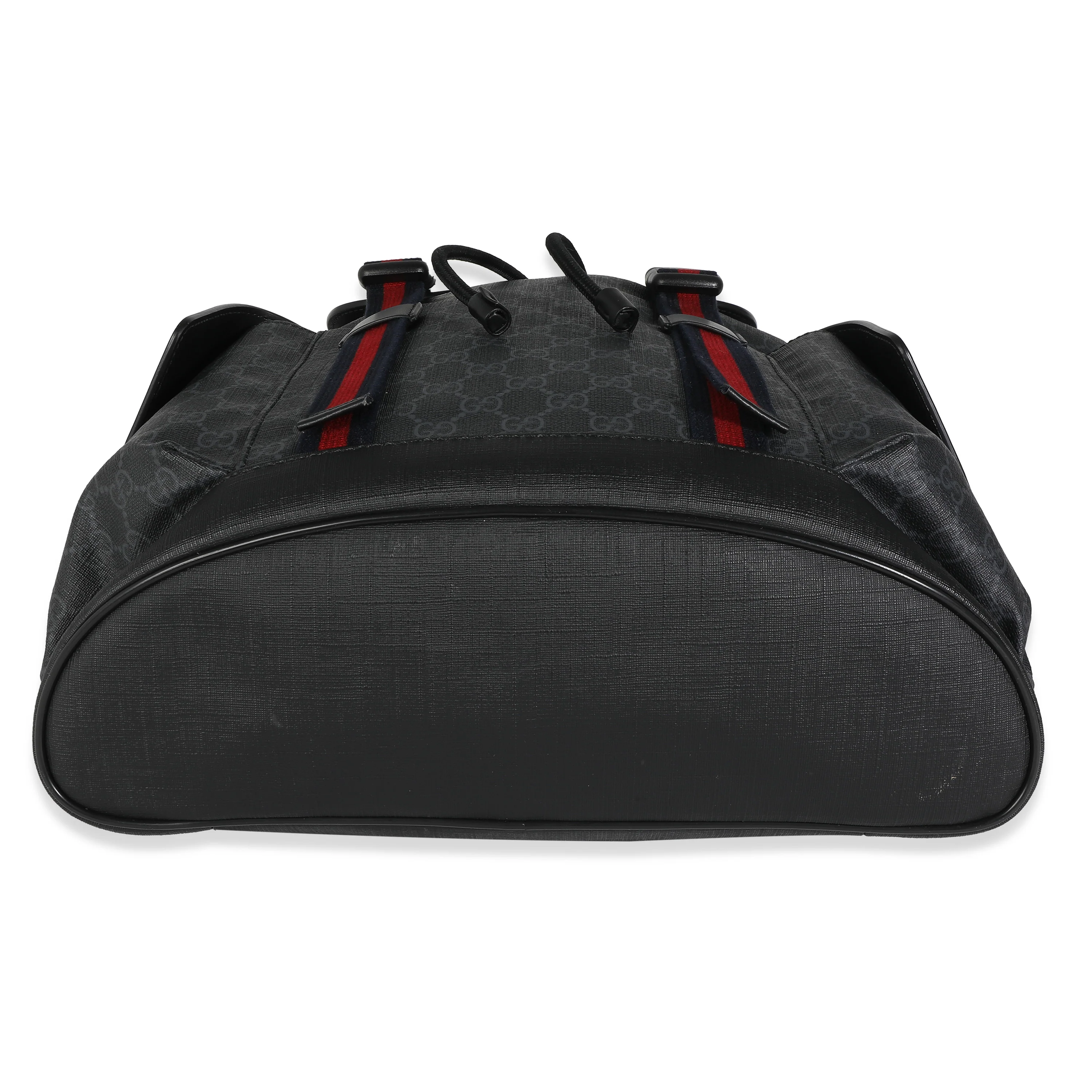 Gucci Black Calfskin Soft GG Supreme Canvas Web Double Buckle Backpack - Image 4