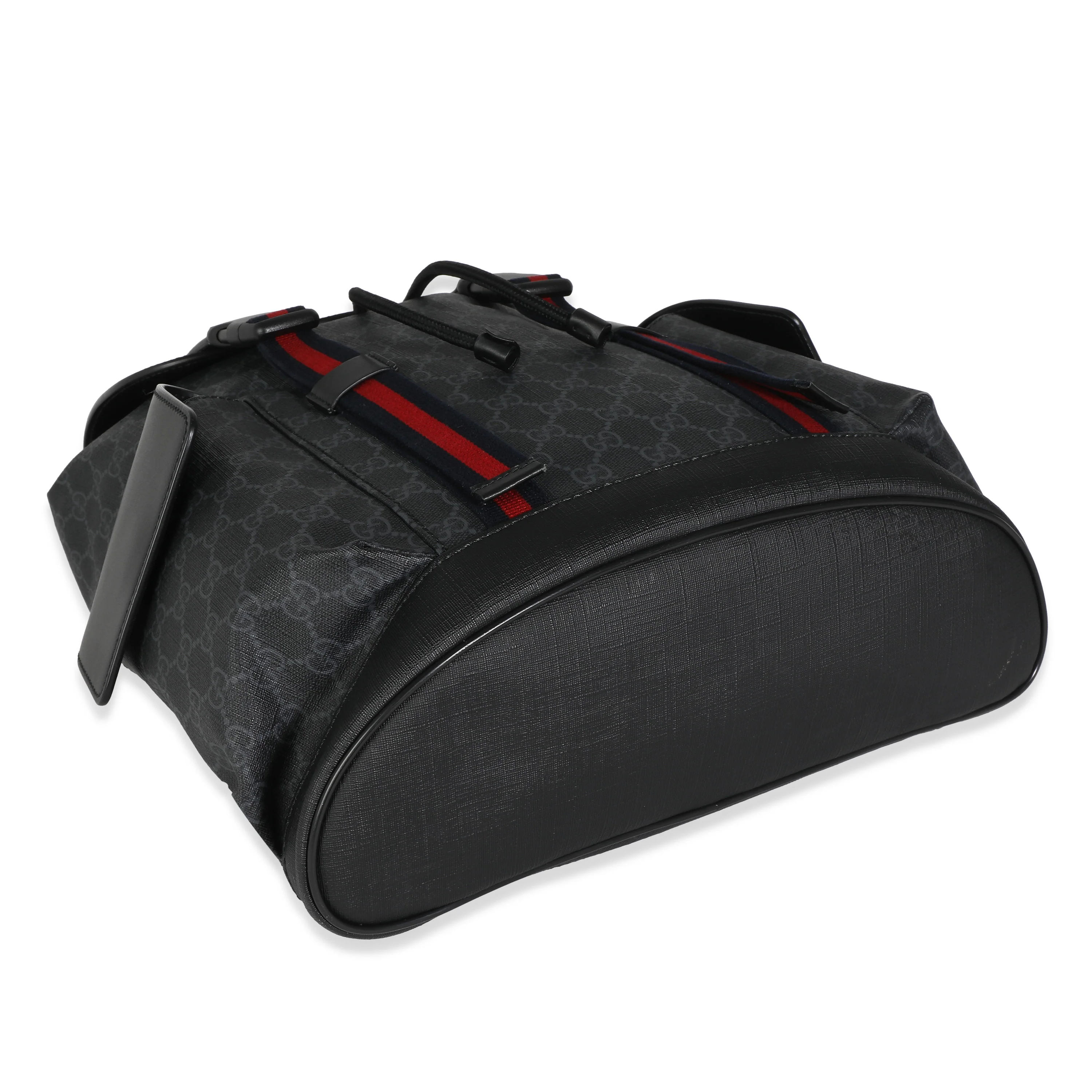 Gucci Black Calfskin Soft GG Supreme Canvas Web Double Buckle Backpack - Image 6
