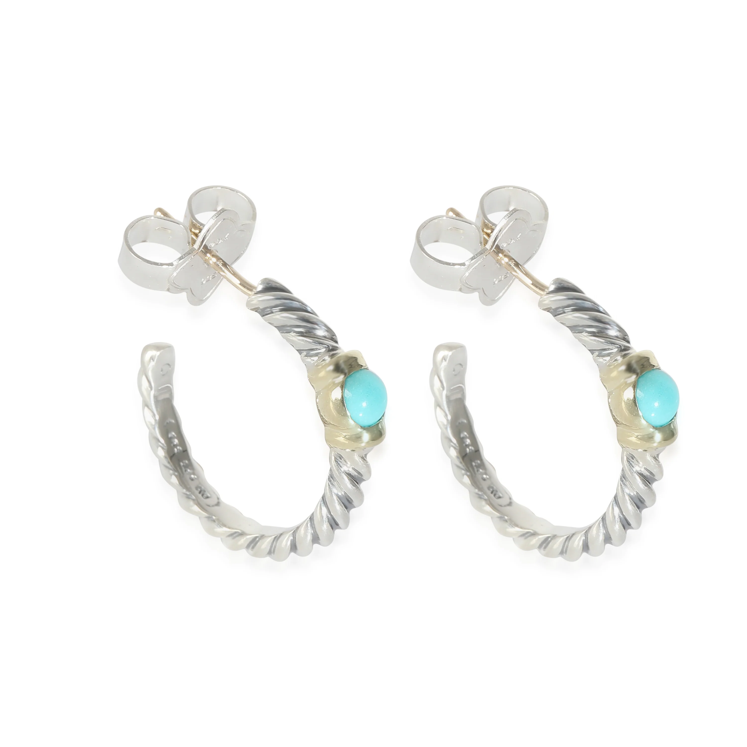 David Yurman Cable Turquoise Hoop Earrings in 14k Yellow Gold/Sterling Silver - Image 3