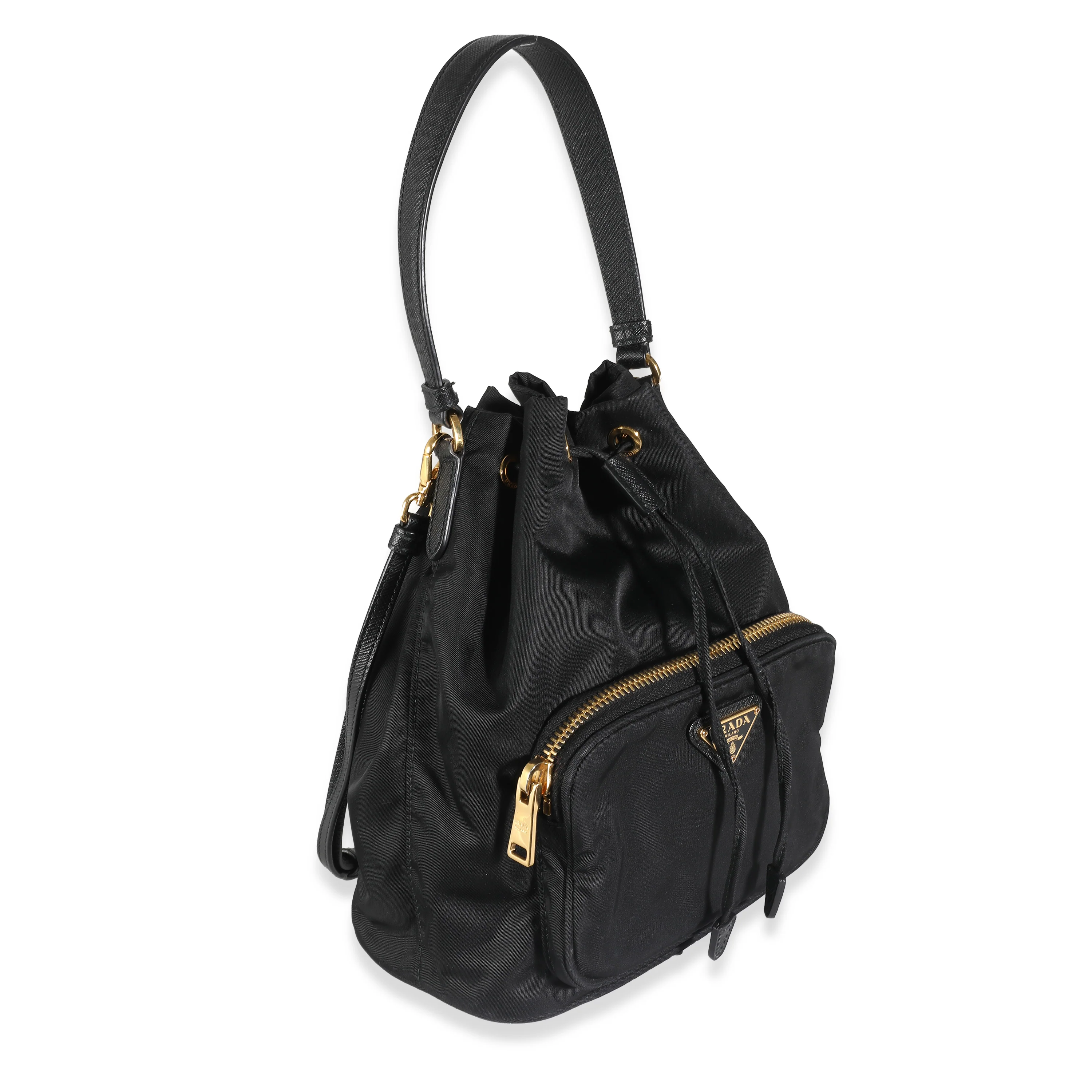 Black Saffiano Nylon Mini Duet Bucket Bag - Image 3