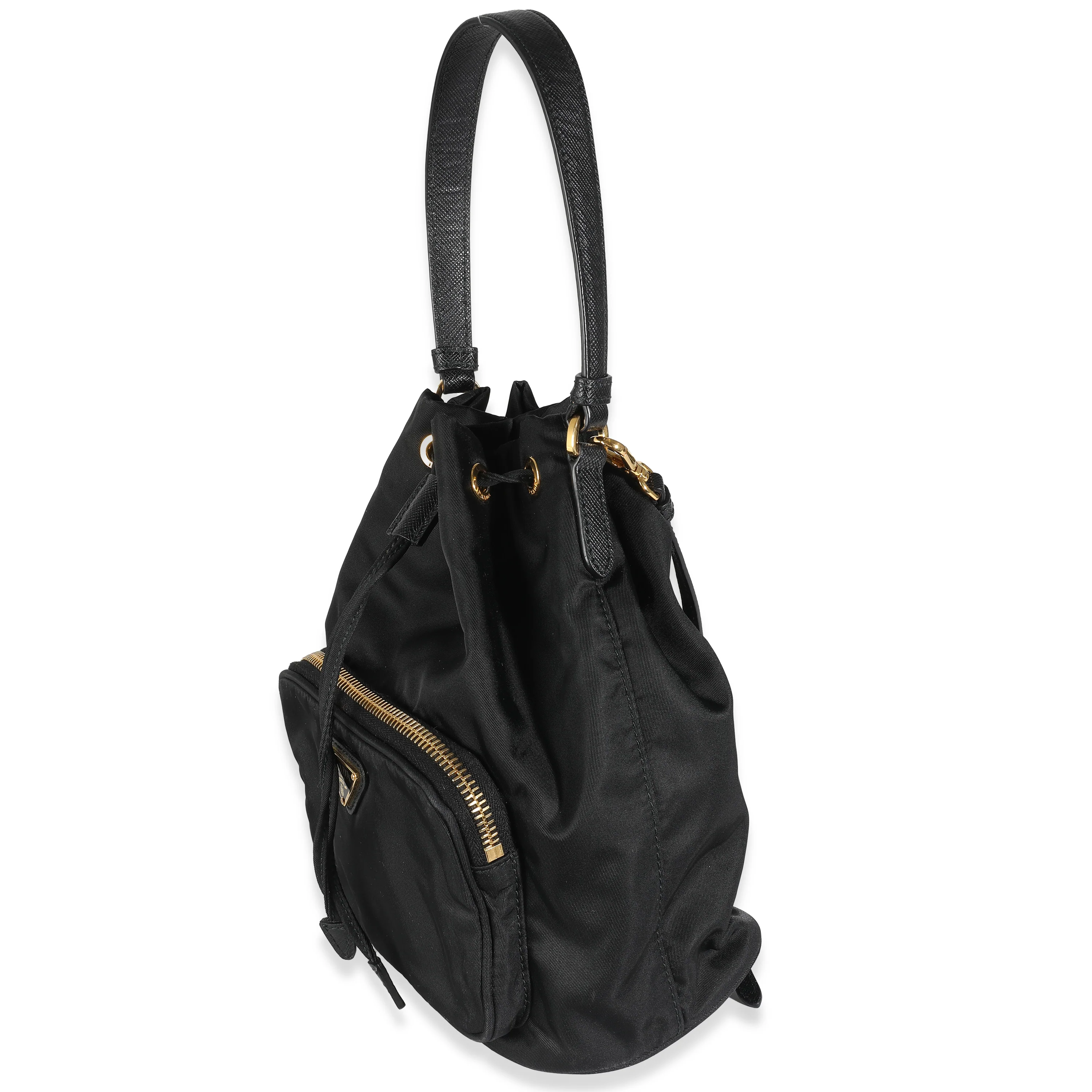 Black Saffiano Nylon Mini Duet Bucket Bag - Image 4