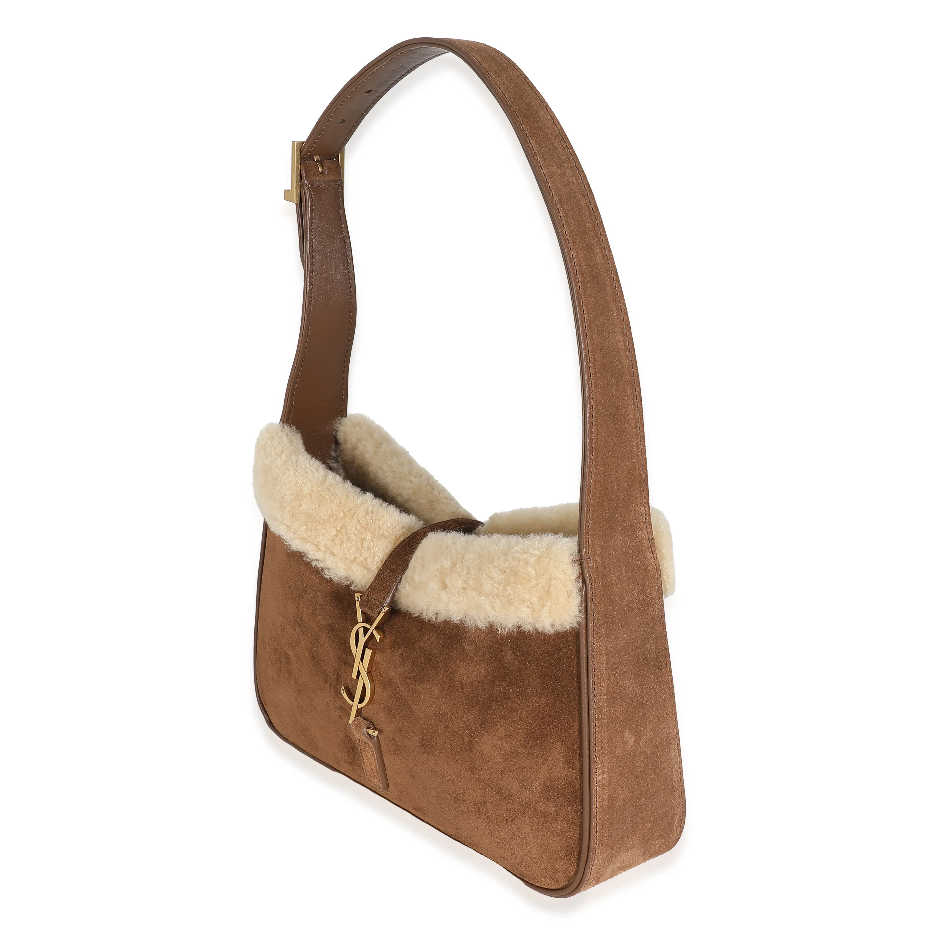 Dark Cigar Suede Natural Beige Shearling Le 5 A 7 Hobo - Image 2