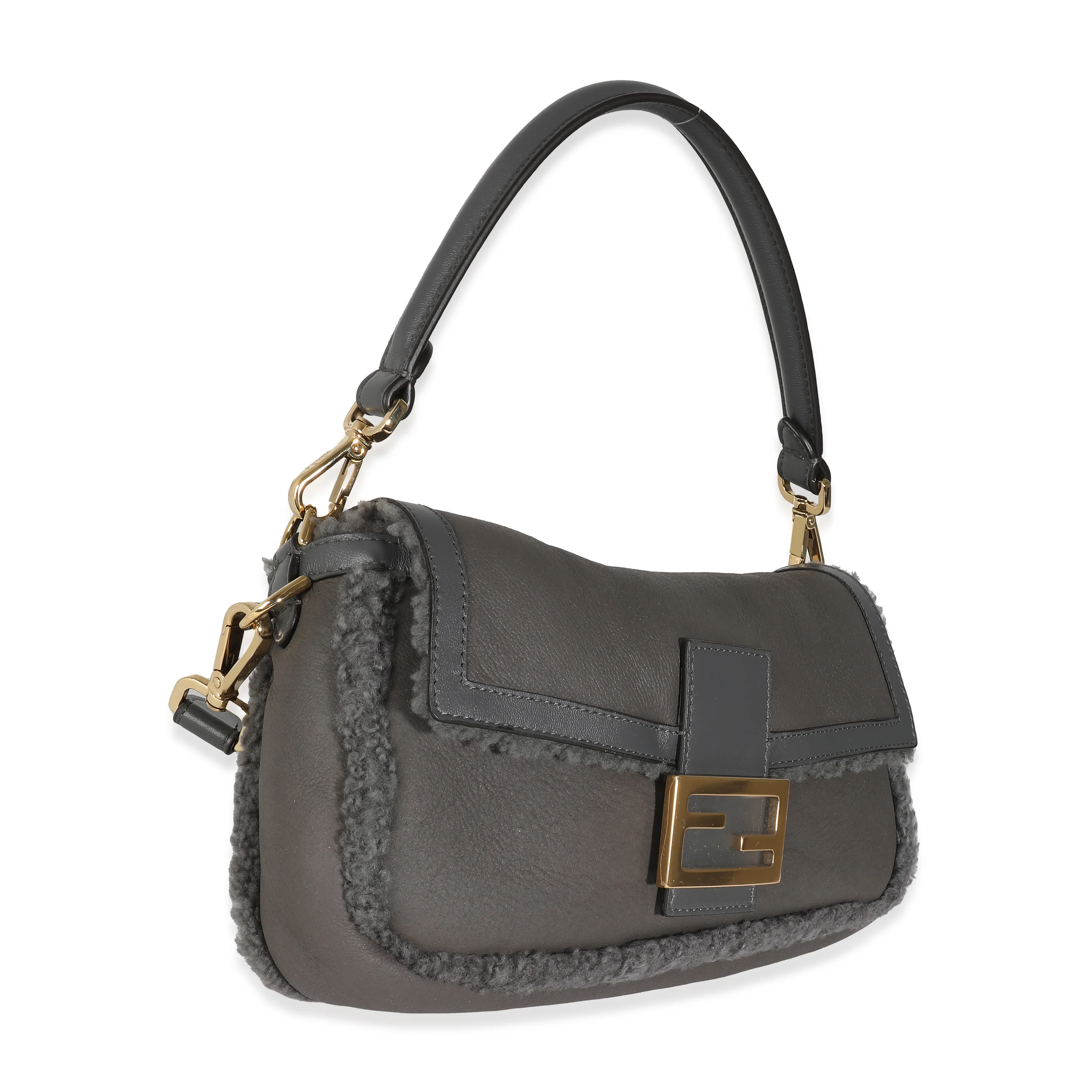 Grey Lambskin Shearling Medium Baguette Bag - Image 3
