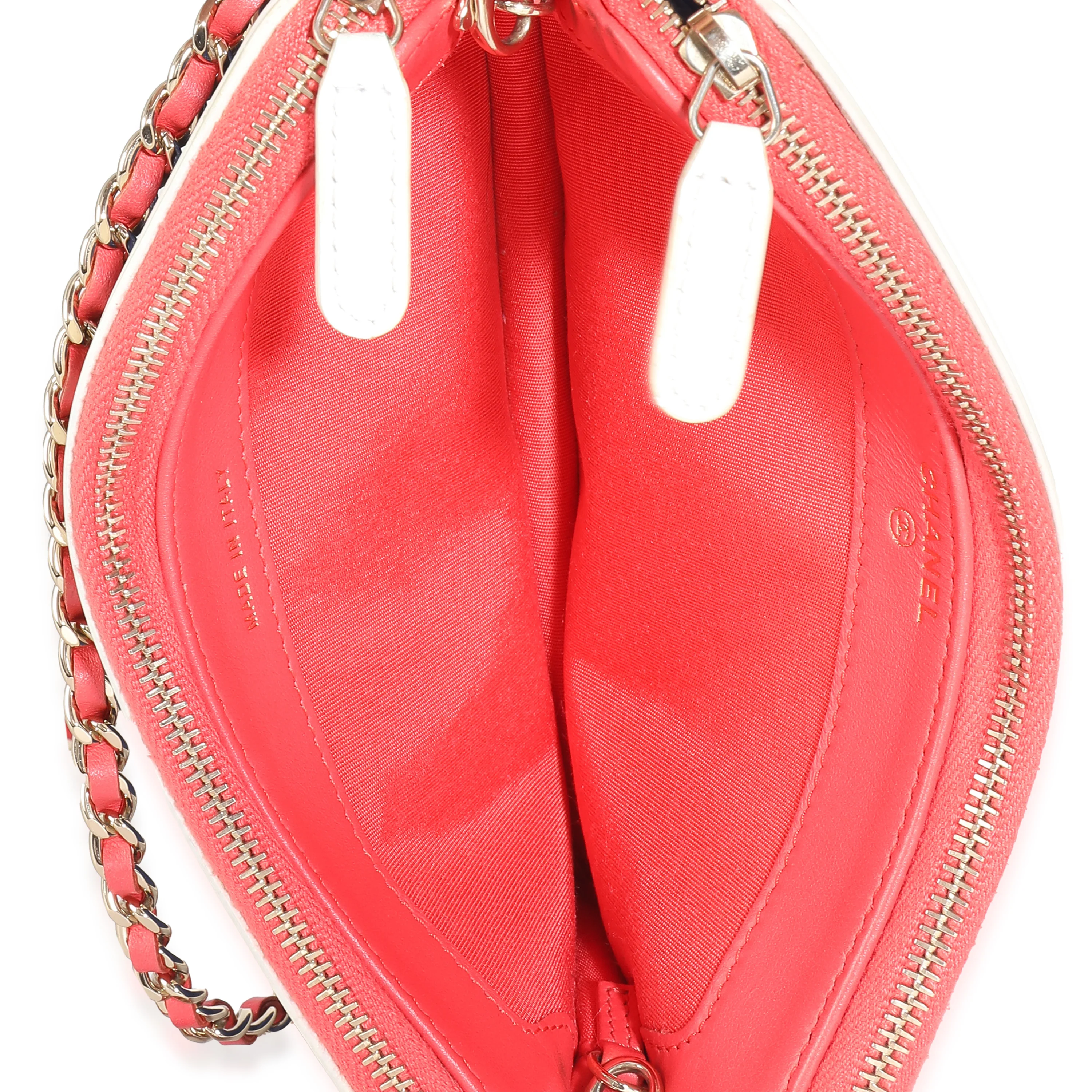 Blue White Red Quilted Caviar Double Zip Filigree Clutch - Image 9