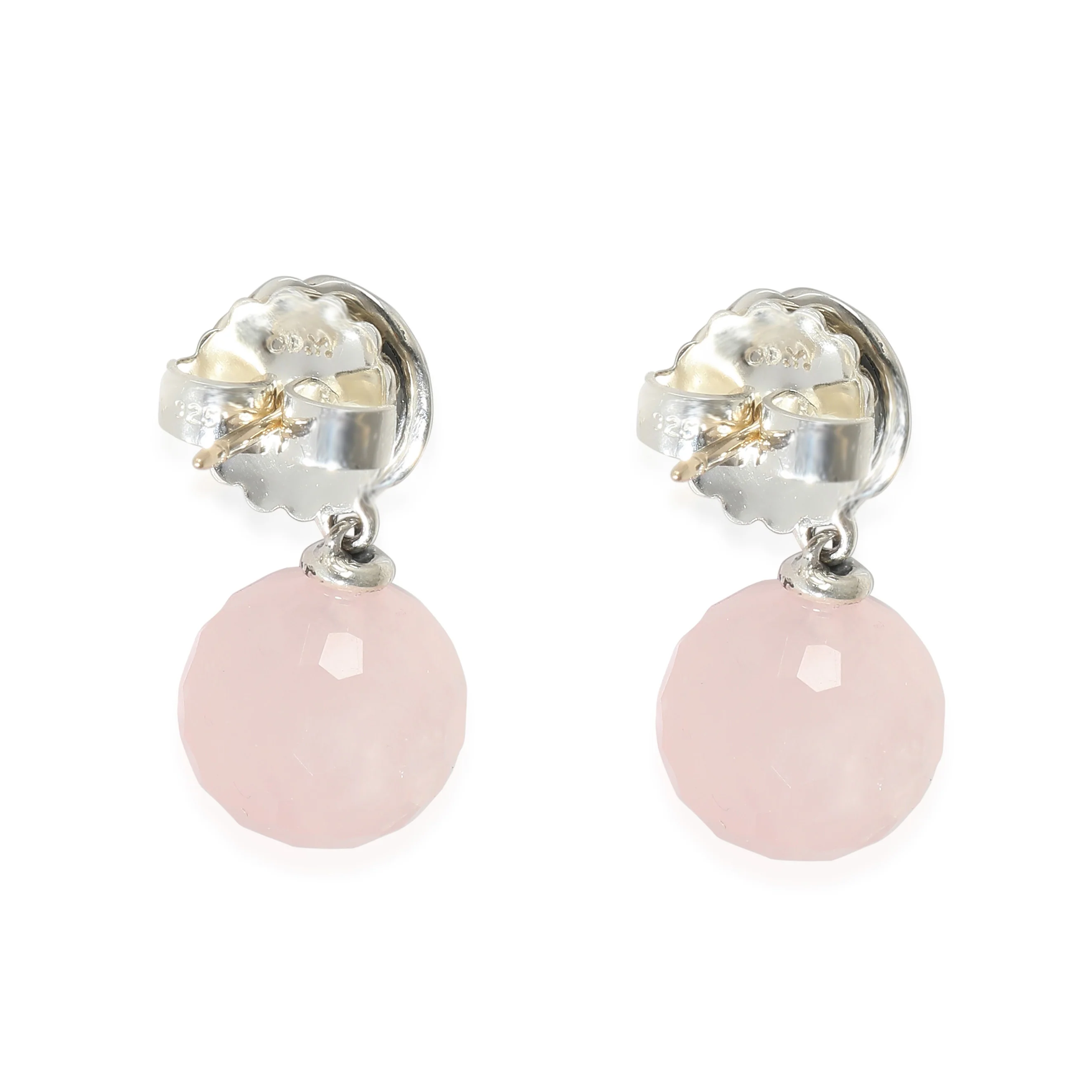 David Yurman Sculpted Cable & Rose Quartz Earrings in Sterling Silver - Image 3