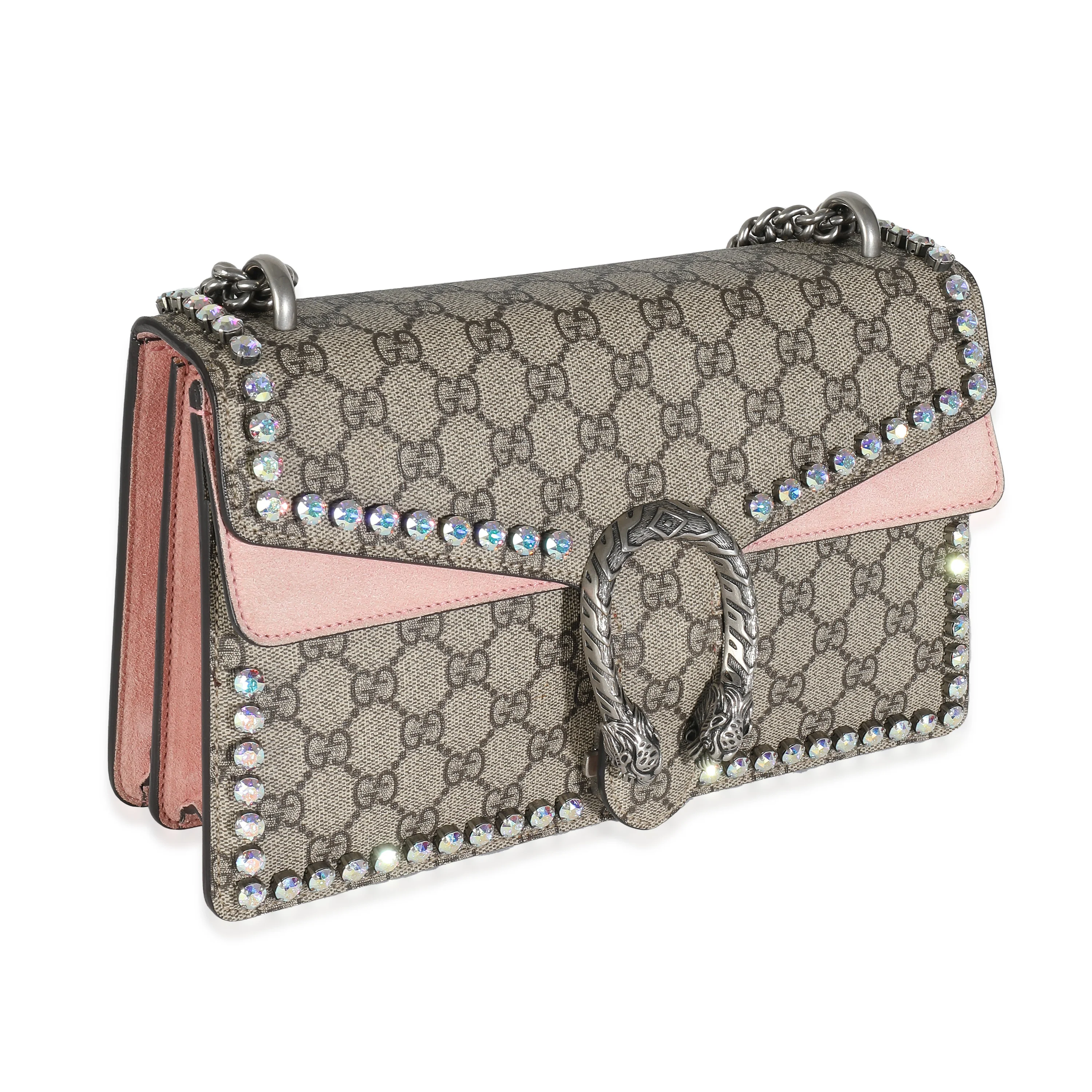 Gucci Pink Beige GG Supreme Canvas Small Crystal Dionysus - Image 3