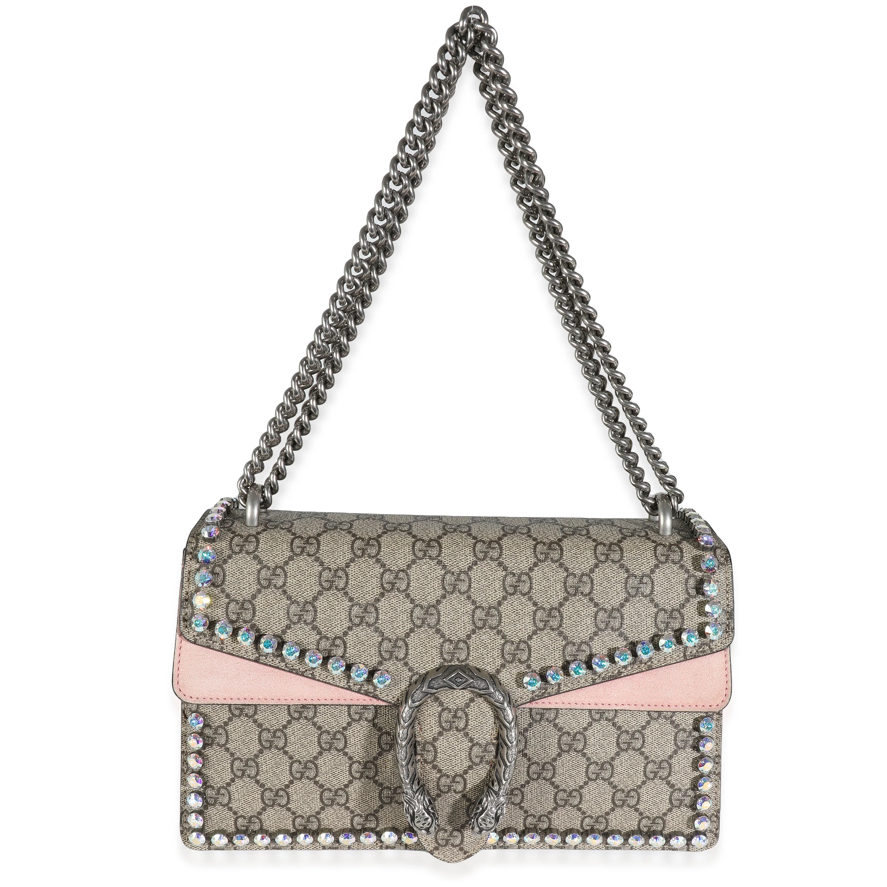 Gucci Pink Beige GG Supreme Canvas Small Crystal Dionysus - Image 8