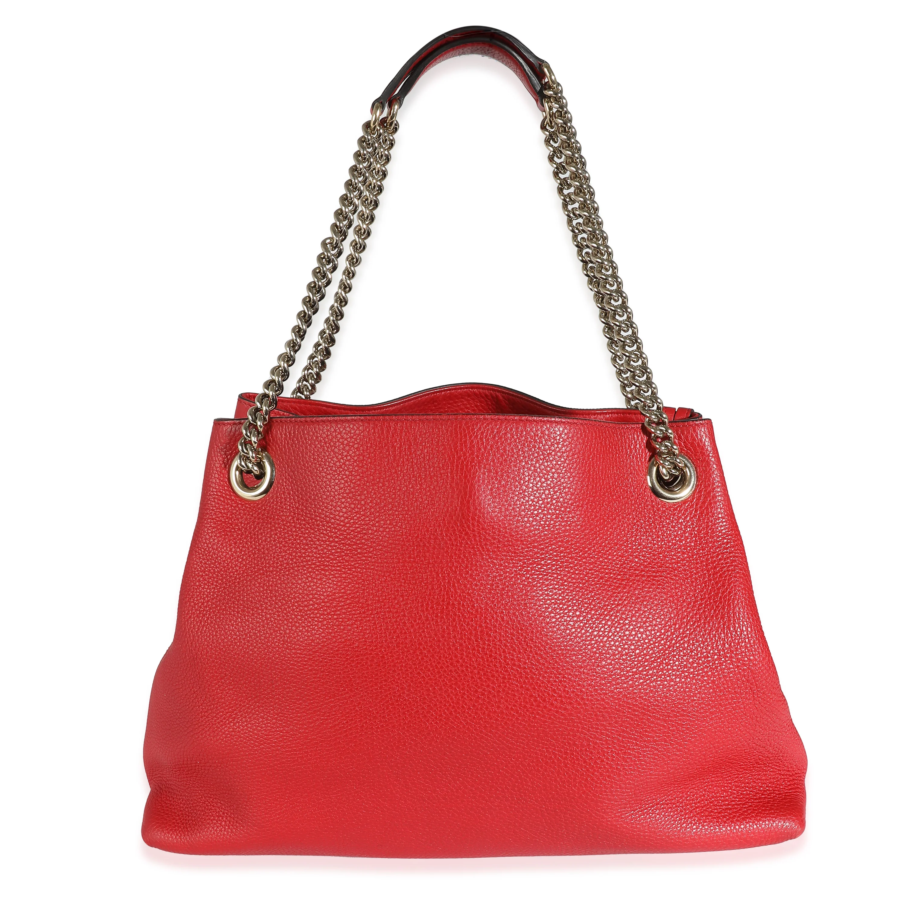 Gucci Red Pebbled Leather Soho Disco Chain Tote - Image 4