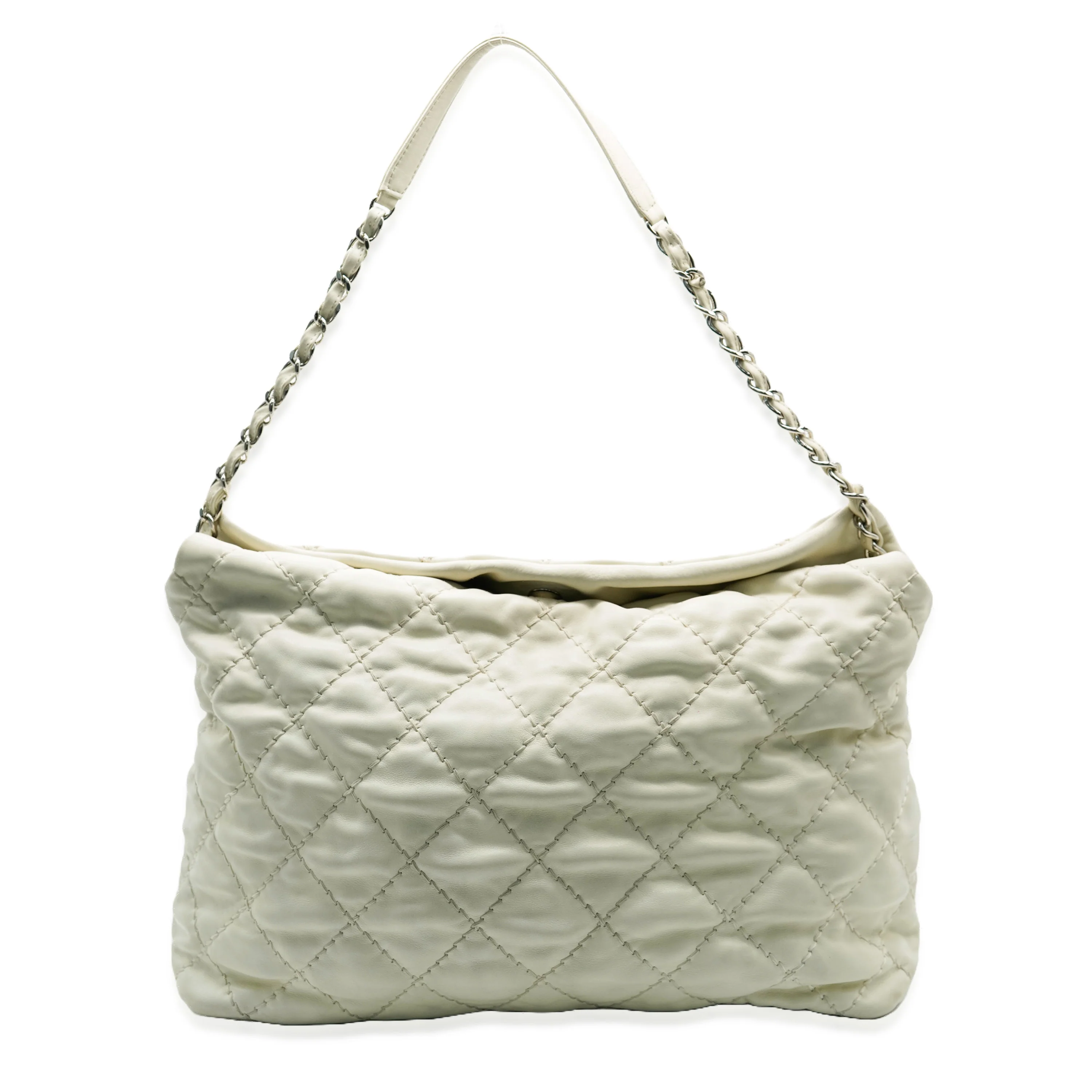 White Quilted Calfskin Ultimate Stitch Hobo - Image 2