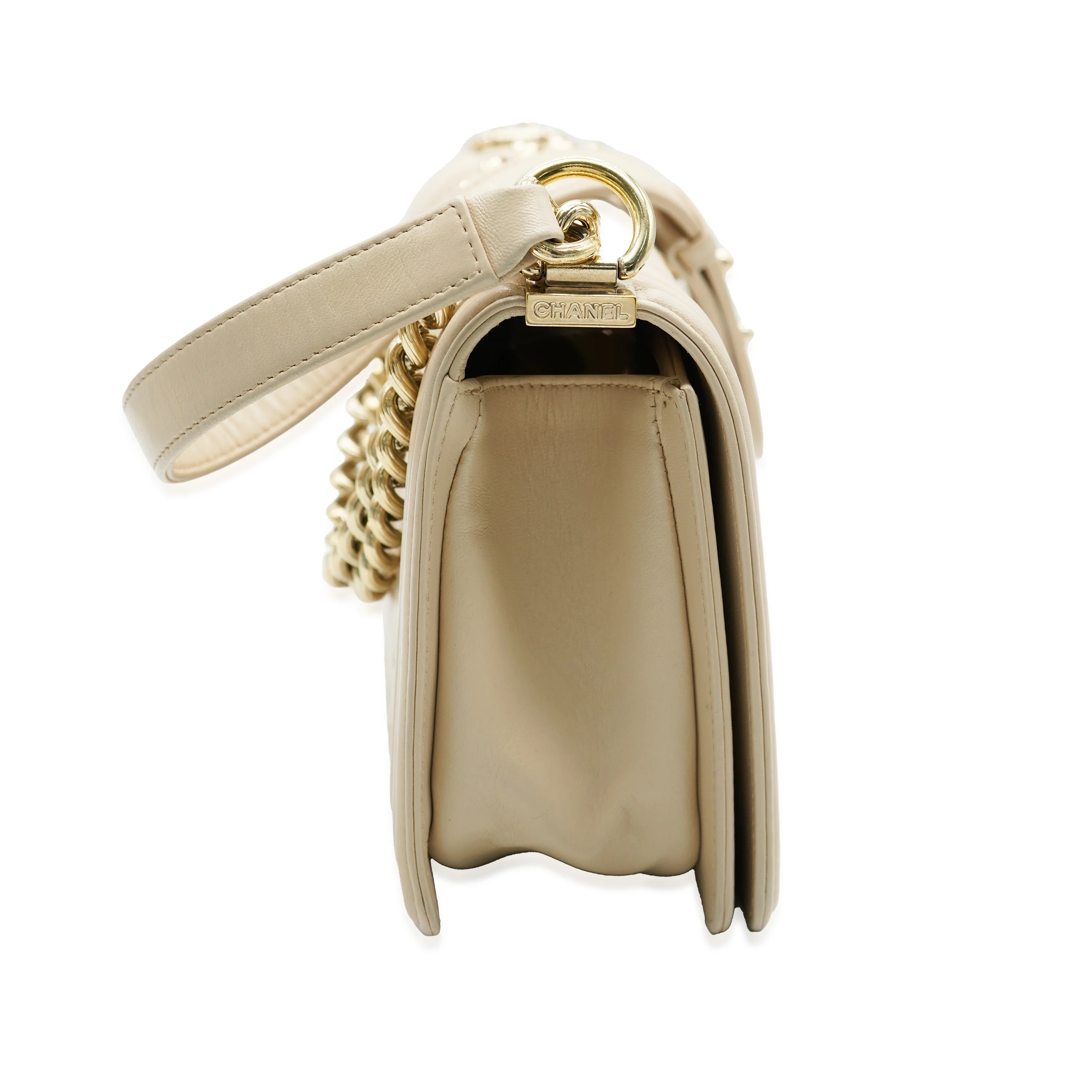 Beige Quilted Lambskin Medium Boy Bag - Image 2