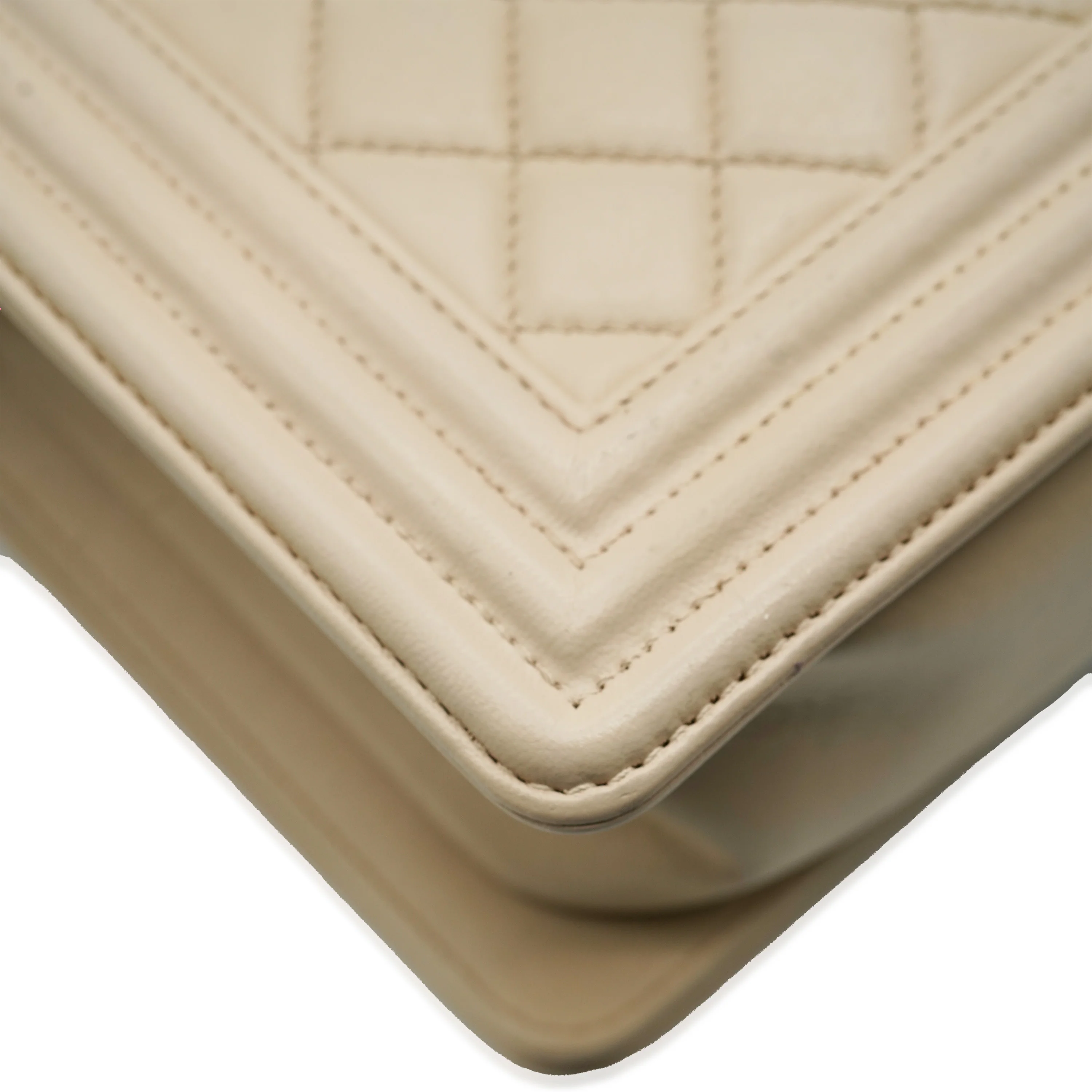 Beige Quilted Lambskin Medium Boy Bag - Image 4