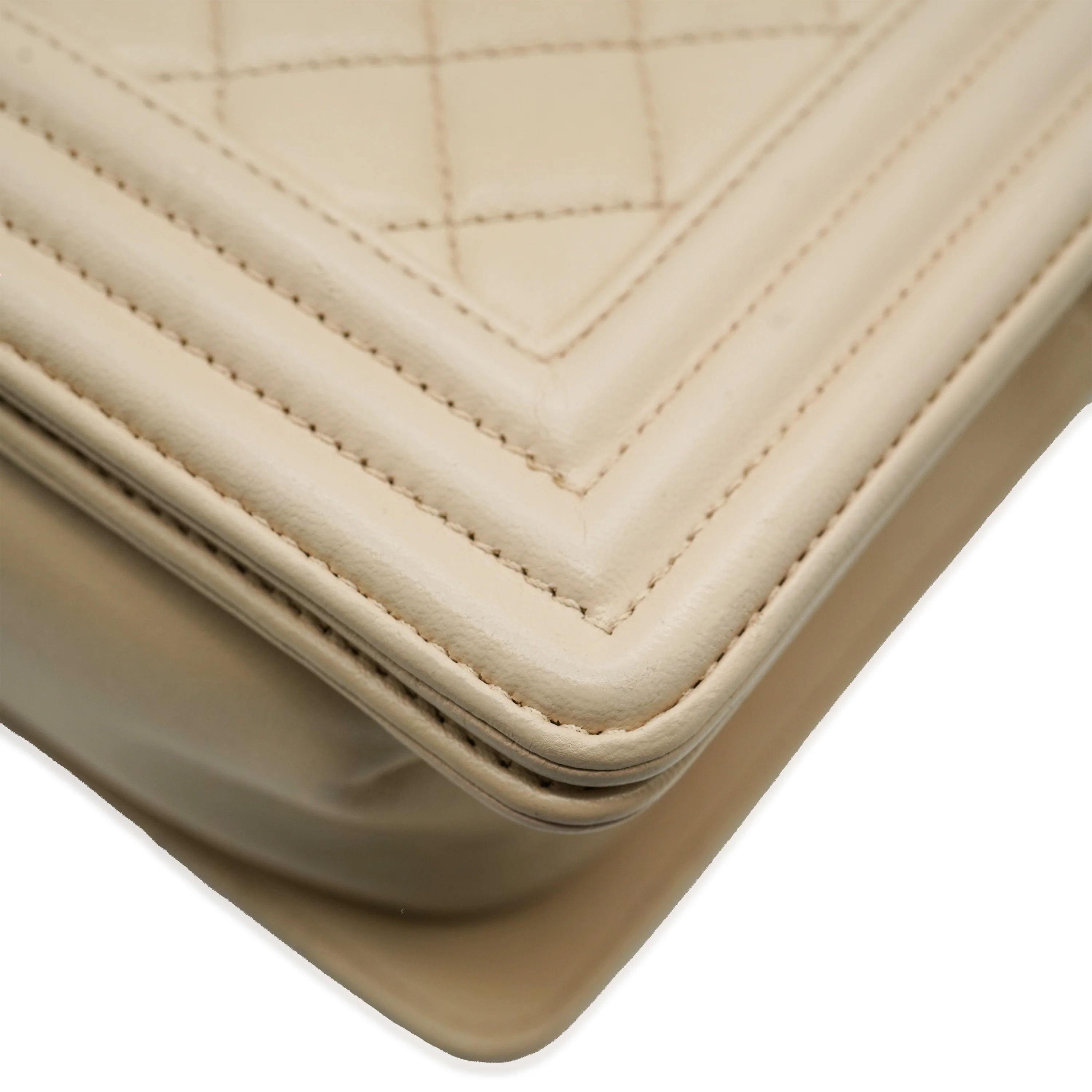 Beige Quilted Lambskin Medium Boy Bag - Image 6
