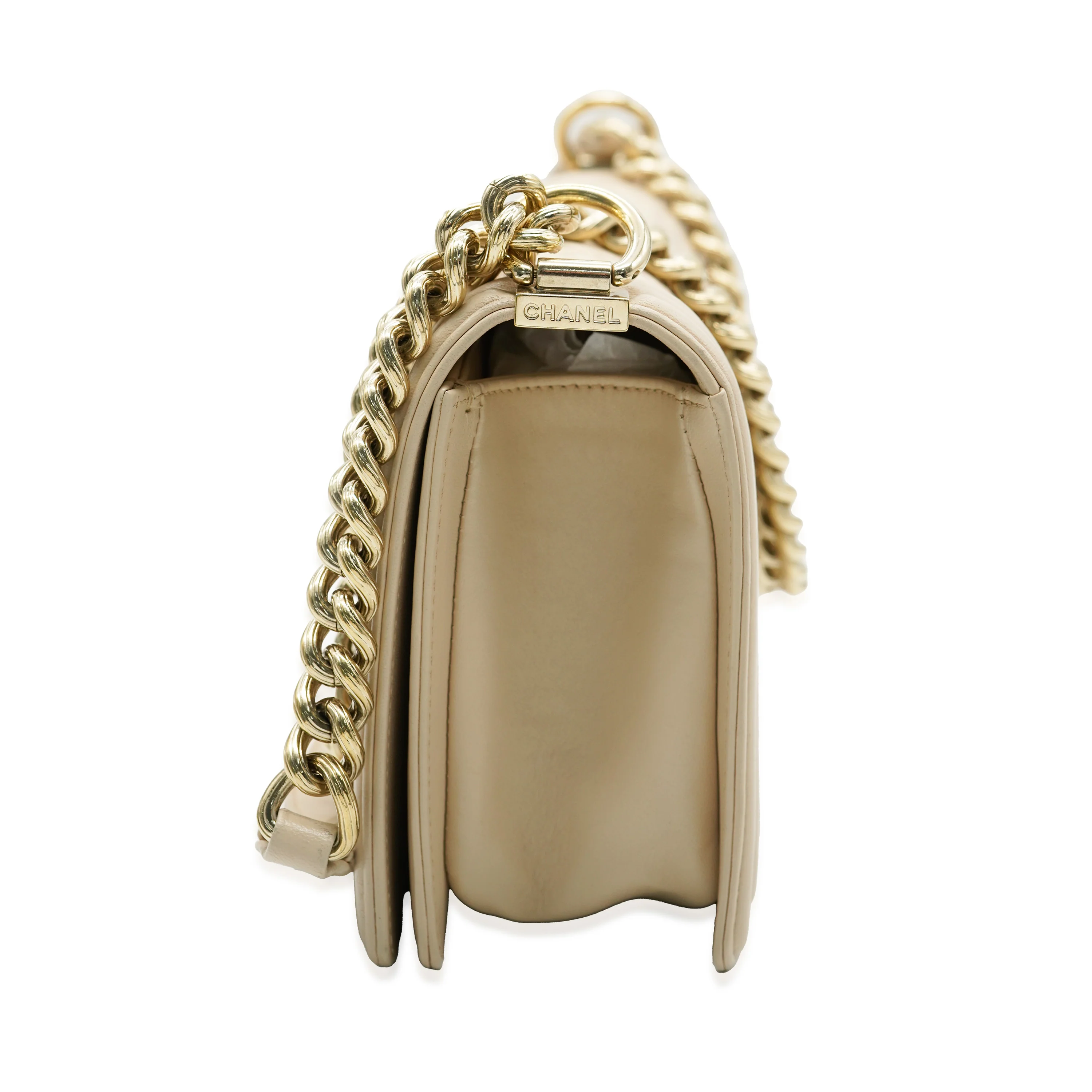 Beige Quilted Lambskin Medium Boy Bag - Image 8