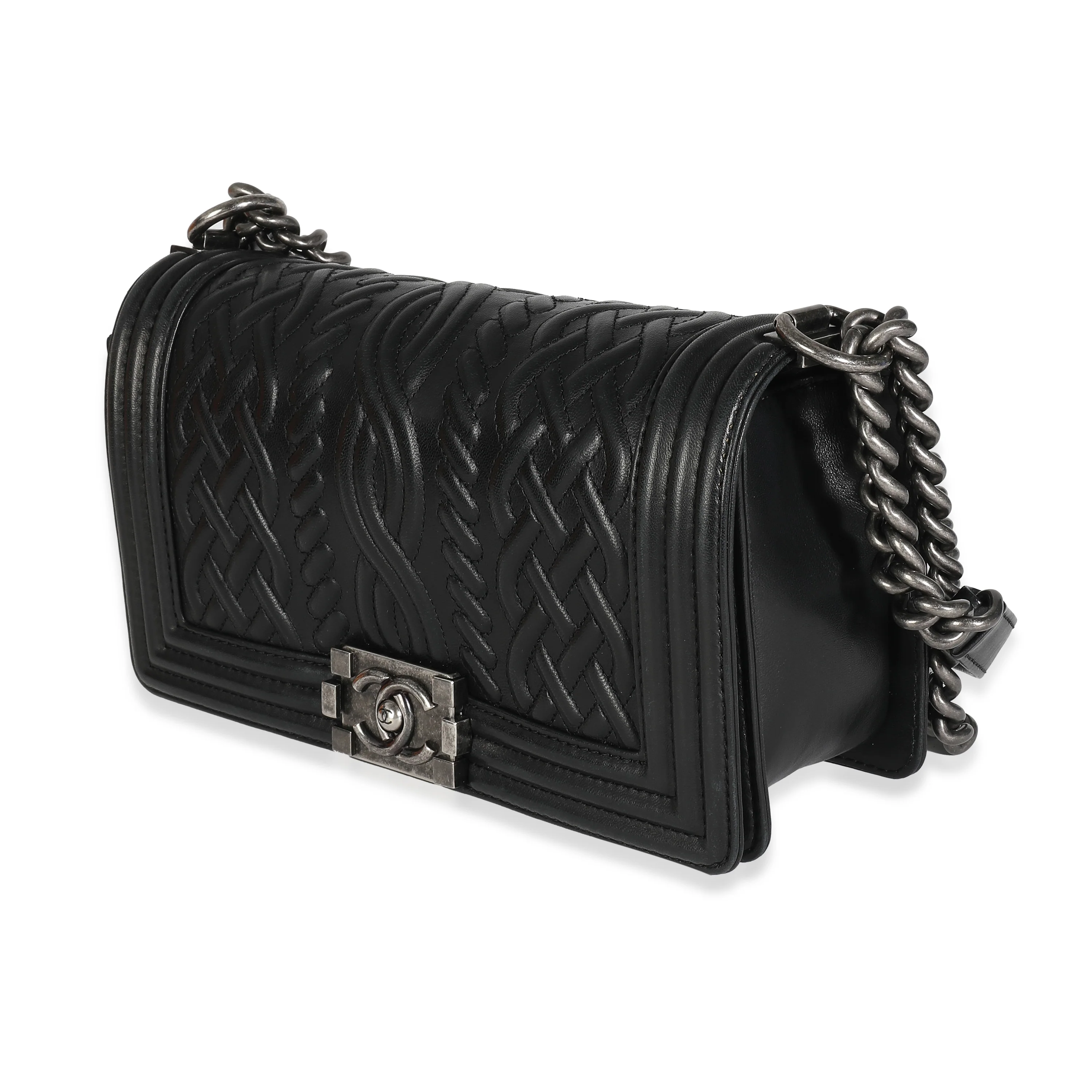 Black Lambskin Celtic Medium Boy Bag - Image 2