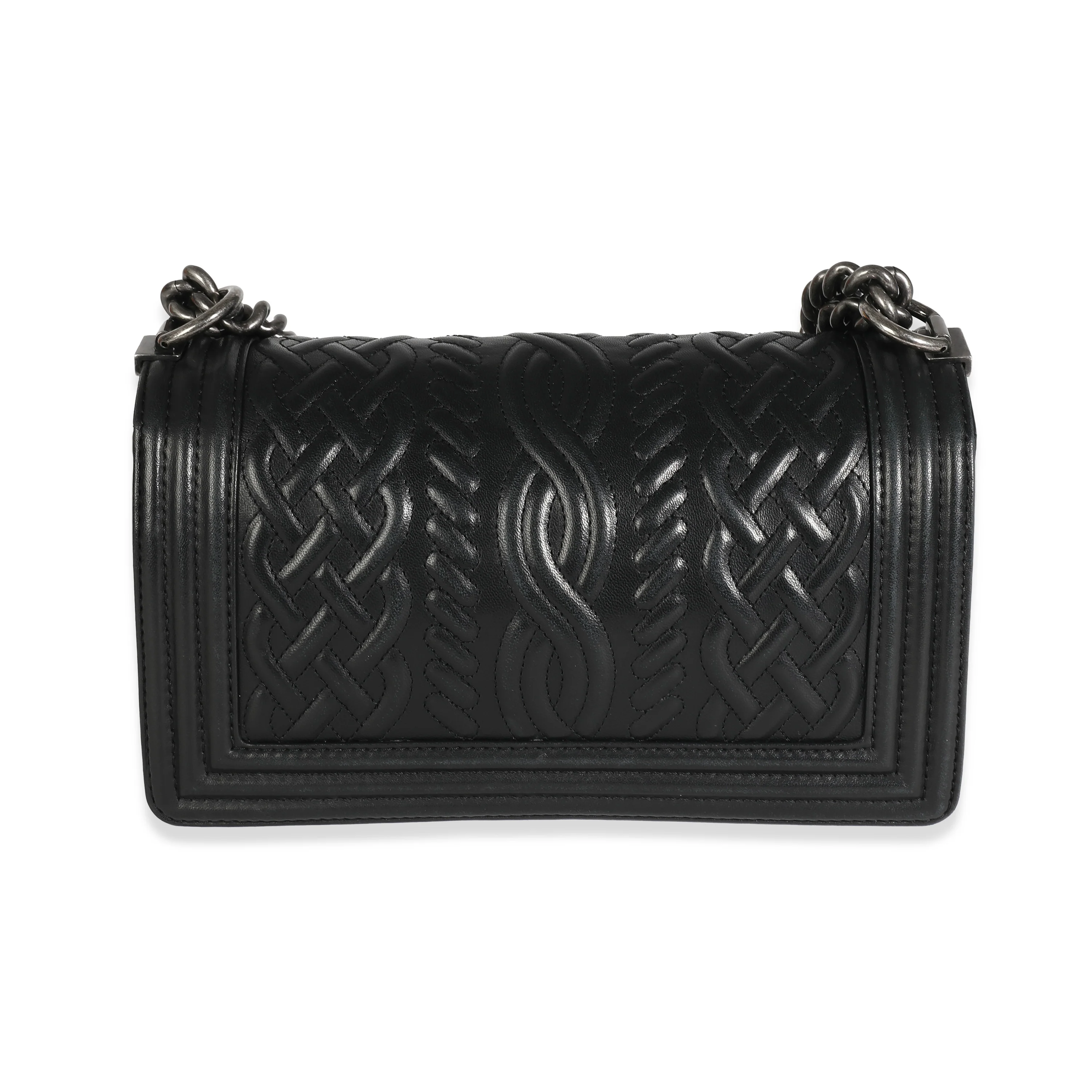 Black Lambskin Celtic Medium Boy Bag - Image 4