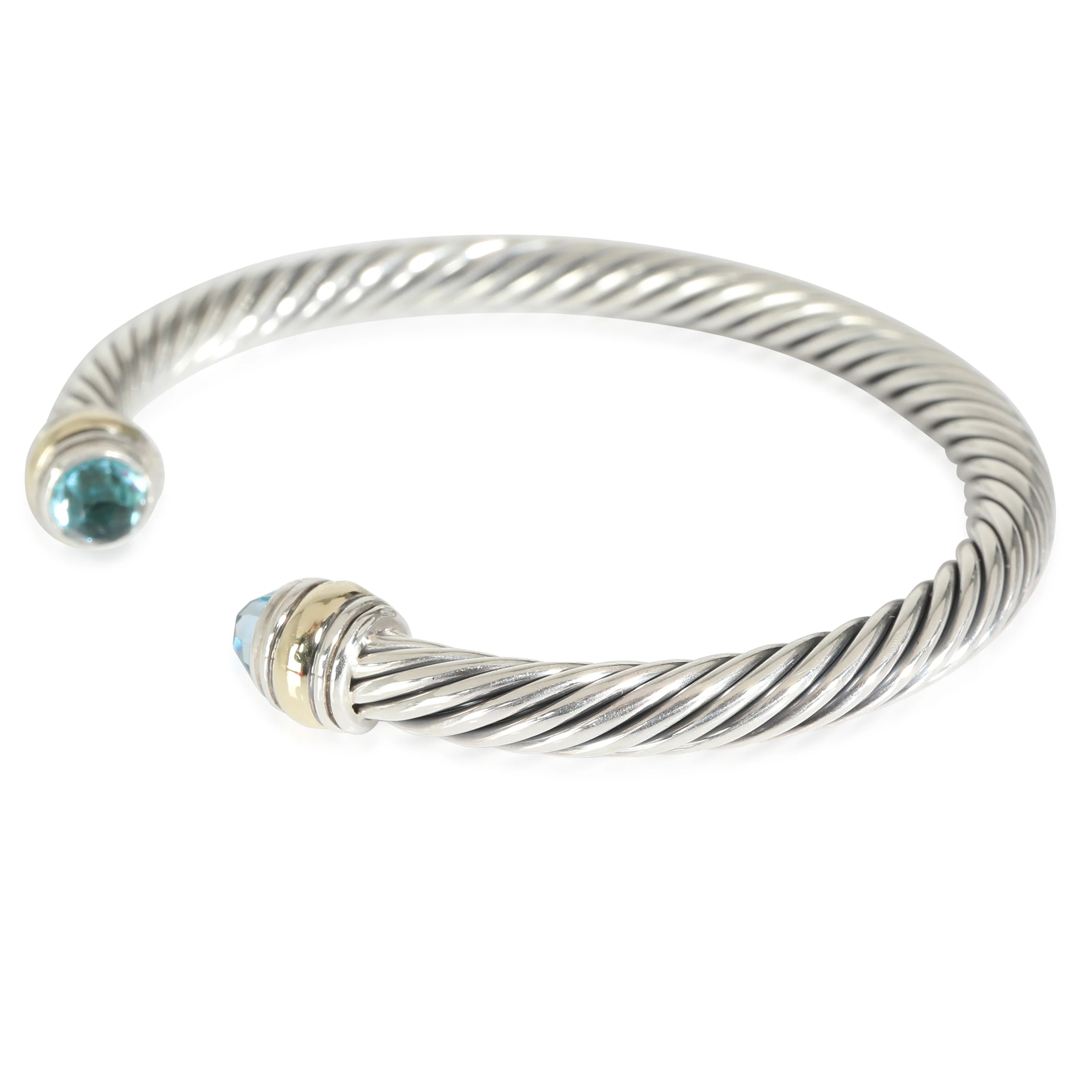 Cable Classic Blue Topaz Bracelet, 14k Yellow Gold/Sterling Silver - Image 2