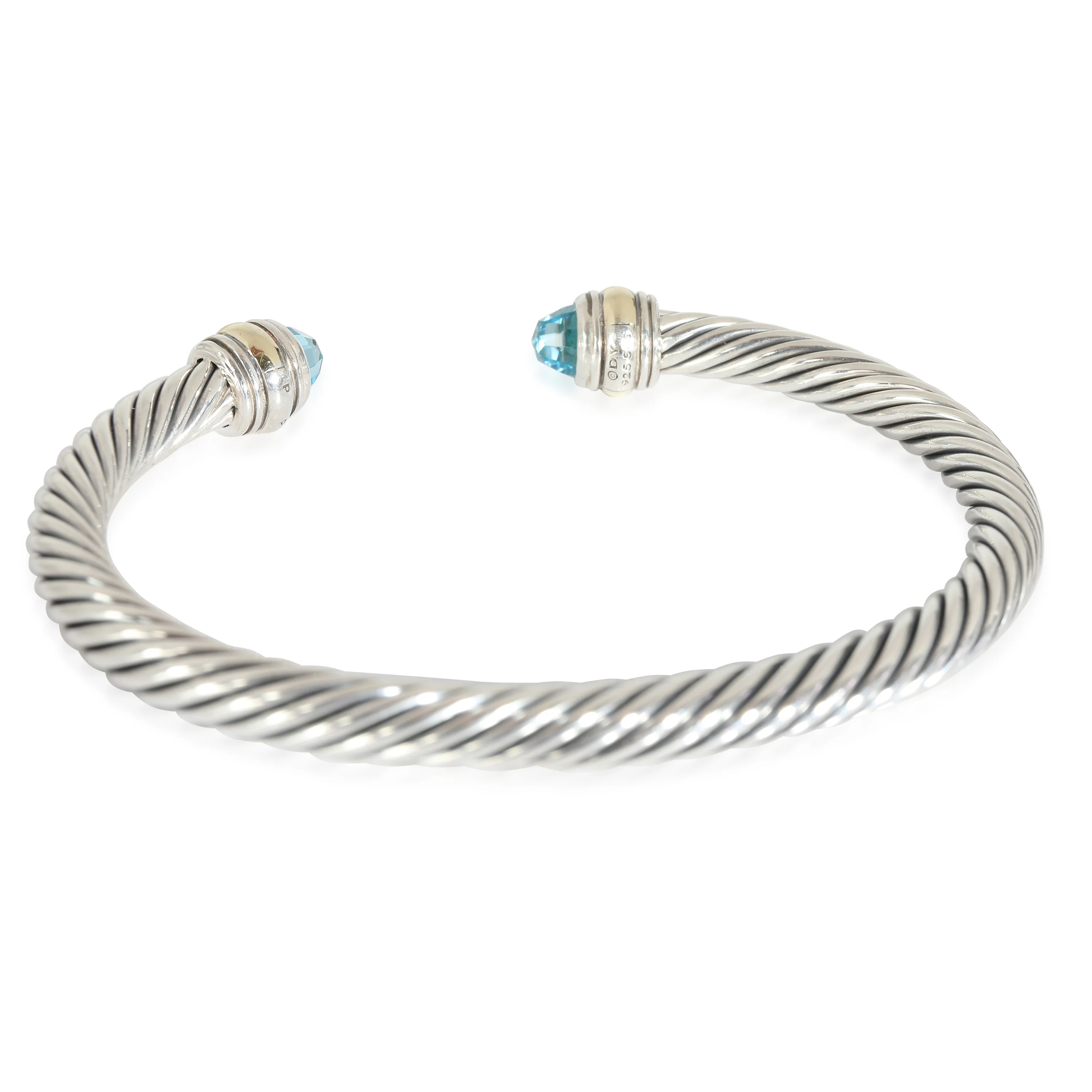 Cable Classic Blue Topaz Bracelet, 14k Yellow Gold/Sterling Silver - Image 3
