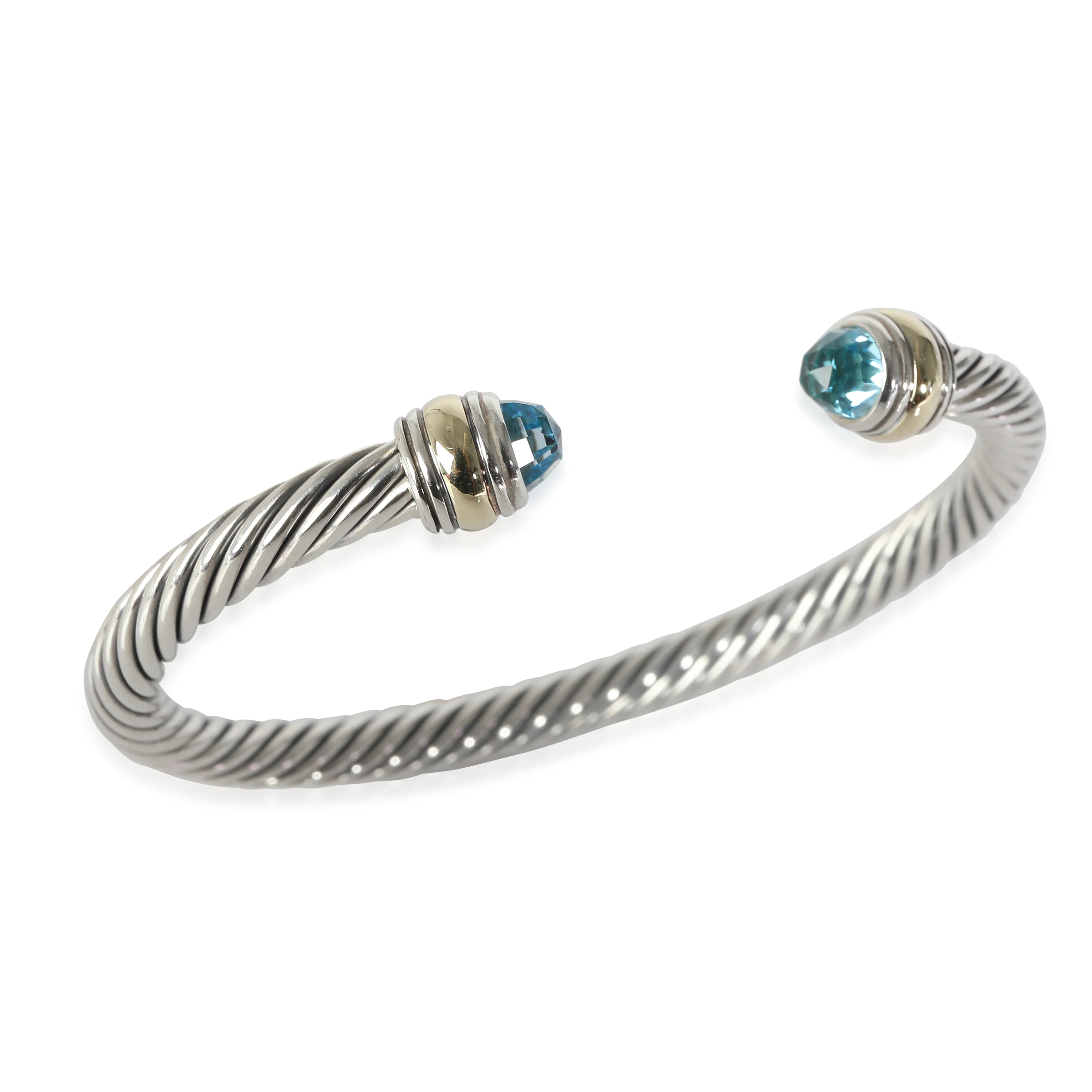 Cable Classic Blue Topaz Bracelet, 14k Yellow Gold/Sterling Silver - Image 4