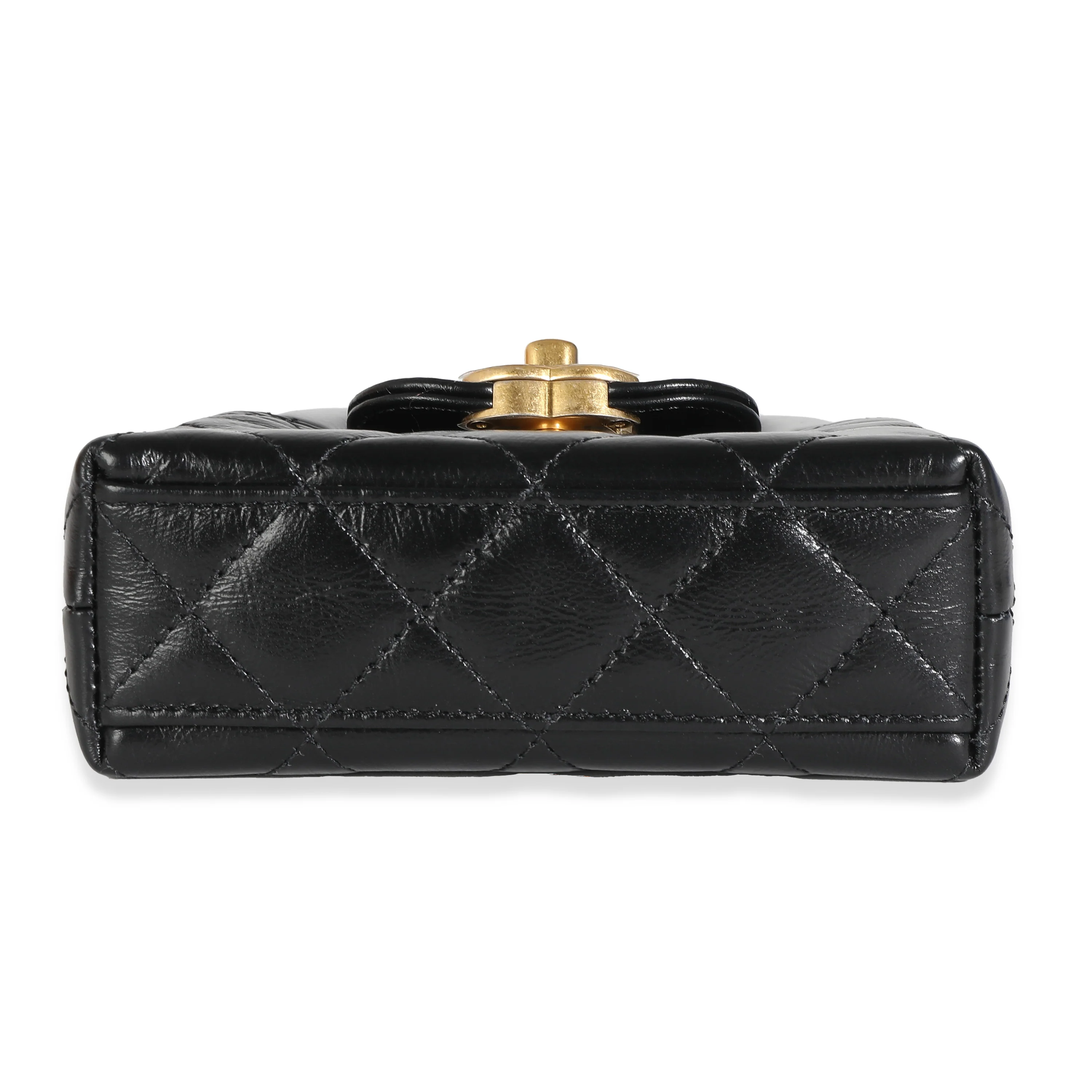 24P Black Quilted Shiny Aged Calfskin Mini Nano Kelly Shopper - Image 5