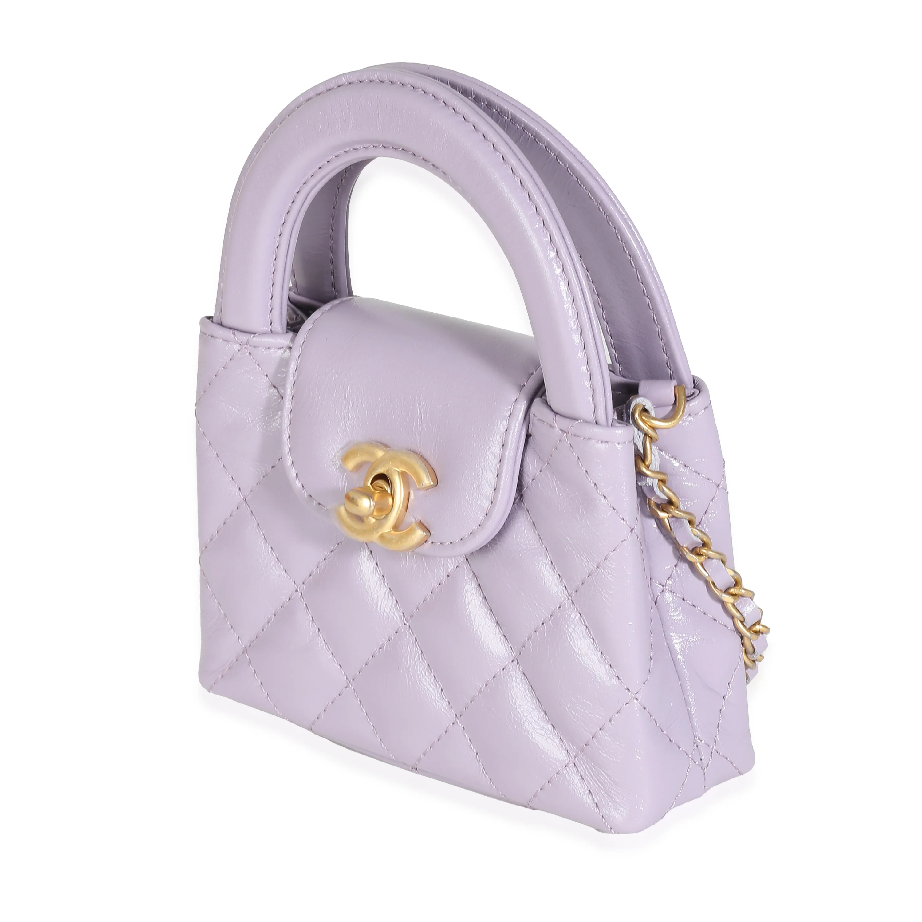 24P Light Purple Quilted Shiny Aged Calfskin Mini Nano Kelly Shopper - Image 2