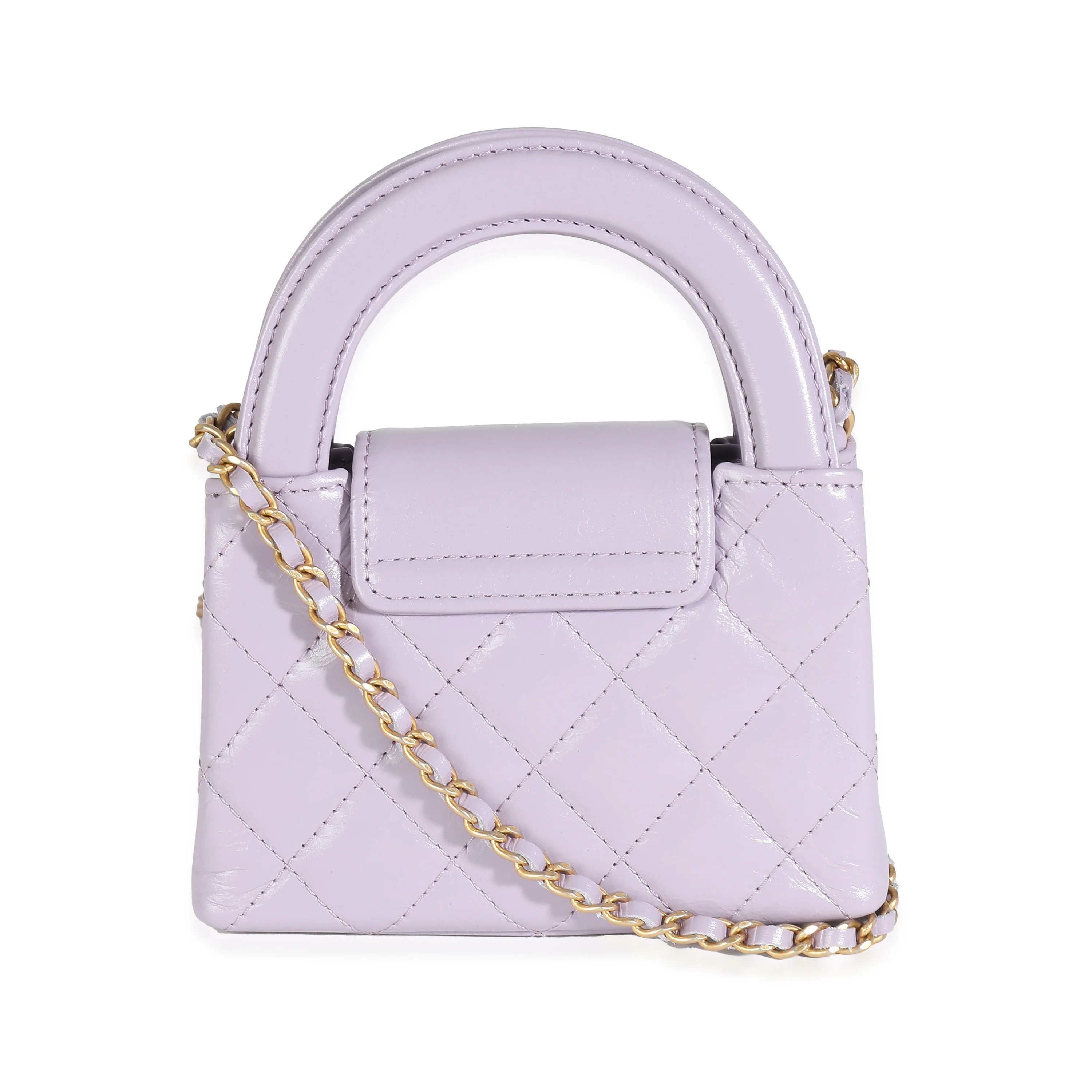 24P Light Purple Quilted Shiny Aged Calfskin Mini Nano Kelly Shopper - Image 4