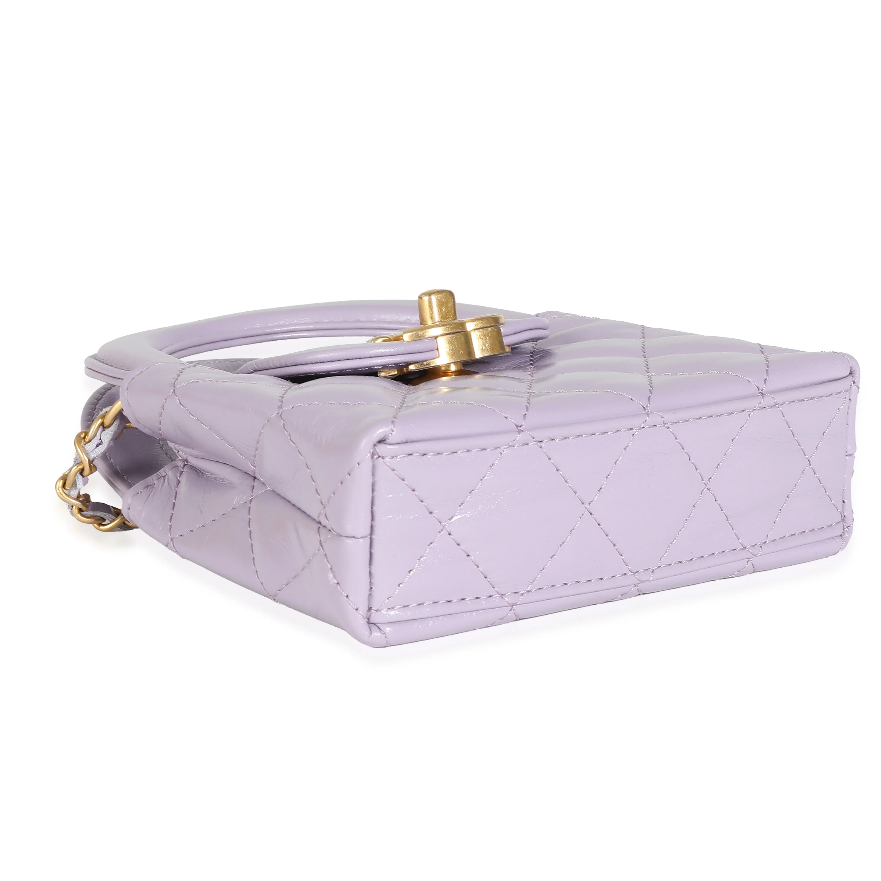 24P Light Purple Quilted Shiny Aged Calfskin Mini Nano Kelly Shopper - Image 6