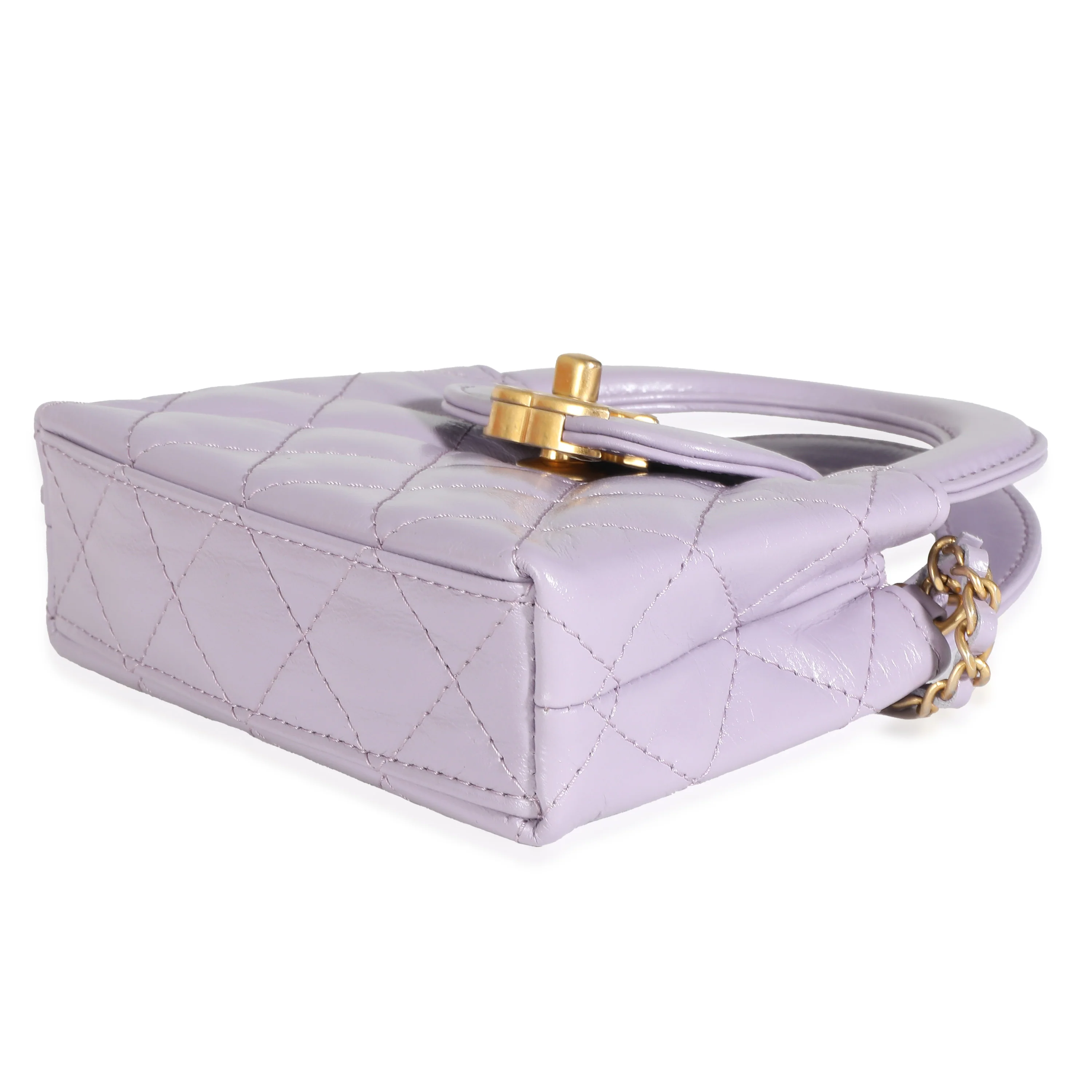 24P Light Purple Quilted Shiny Aged Calfskin Mini Nano Kelly Shopper - Image 7