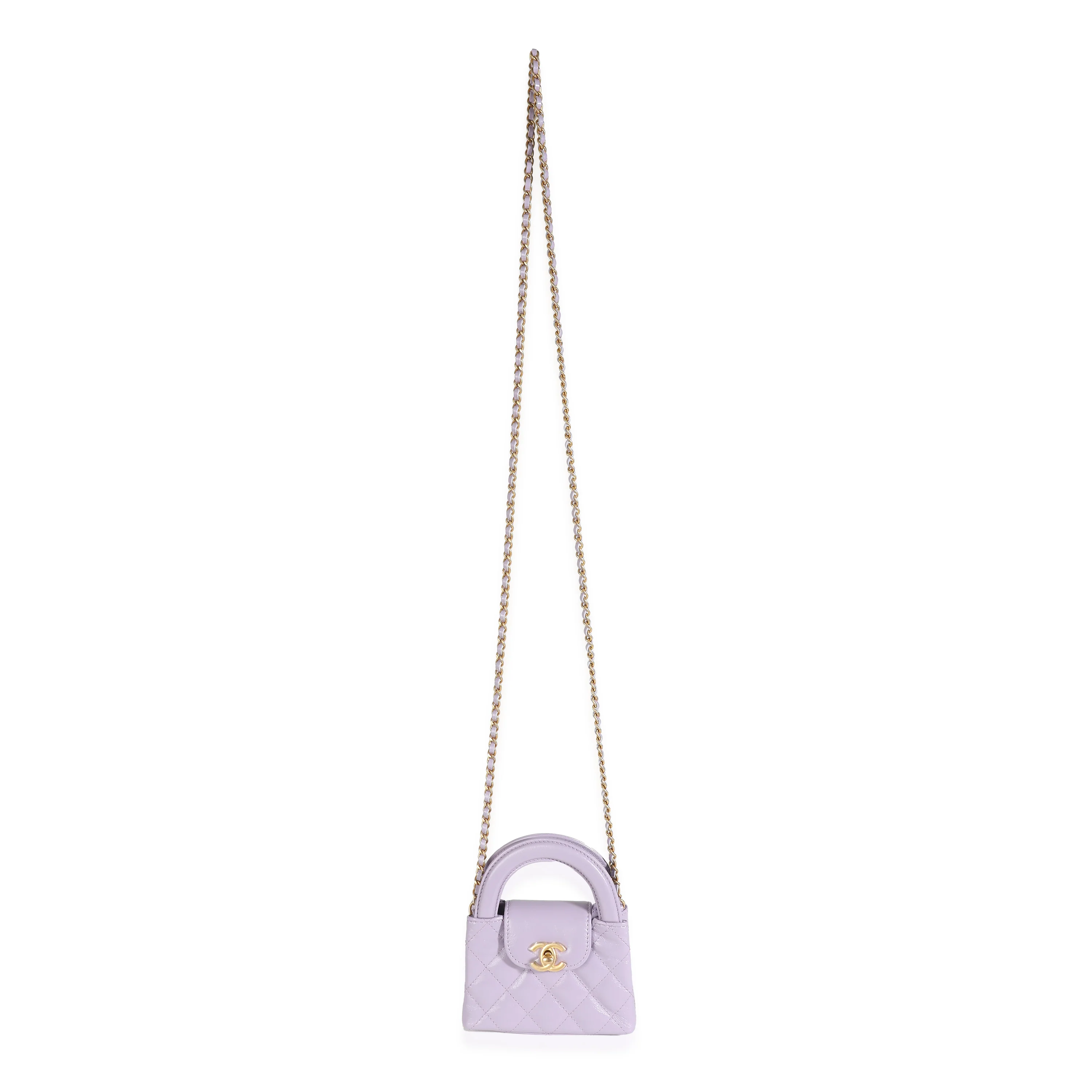 24P Light Purple Quilted Shiny Aged Calfskin Mini Nano Kelly Shopper - Image 8