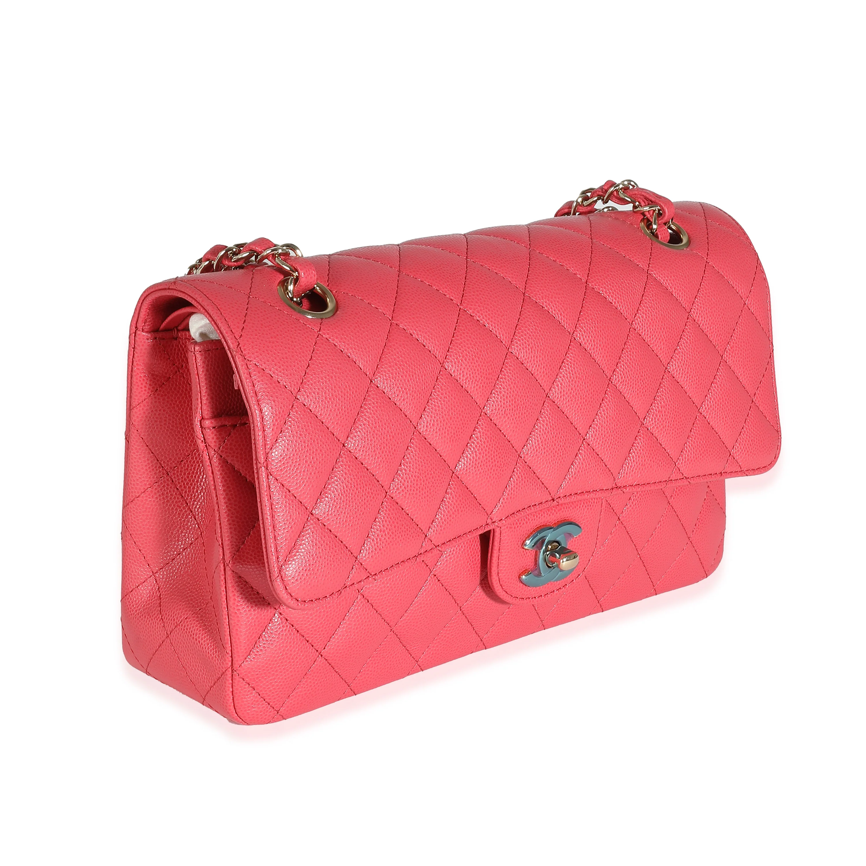 Dark Pink Quilted Caviar Medium Classic Double Flap Bag - Image 3