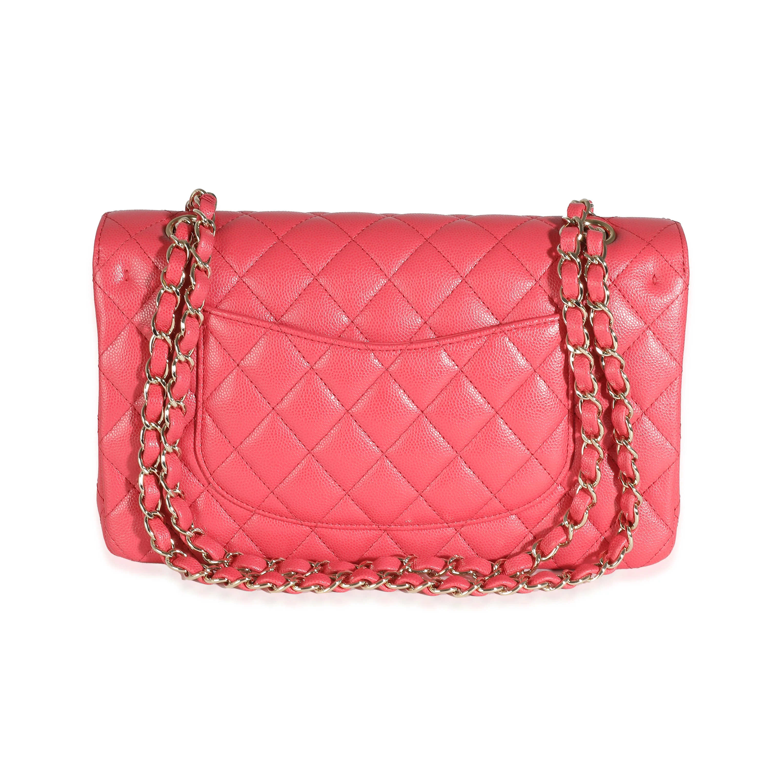 Dark Pink Quilted Caviar Medium Classic Double Flap Bag - Image 4