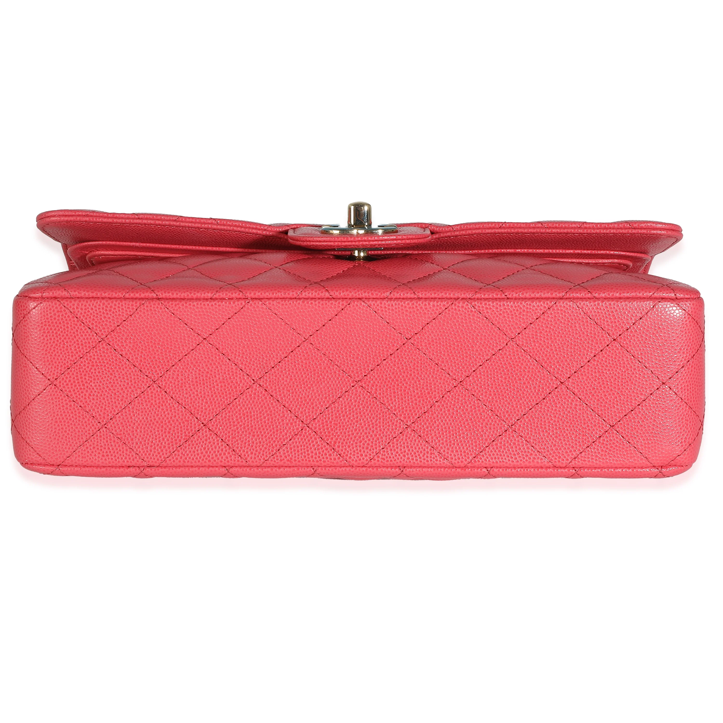 Dark Pink Quilted Caviar Medium Classic Double Flap Bag - Image 5