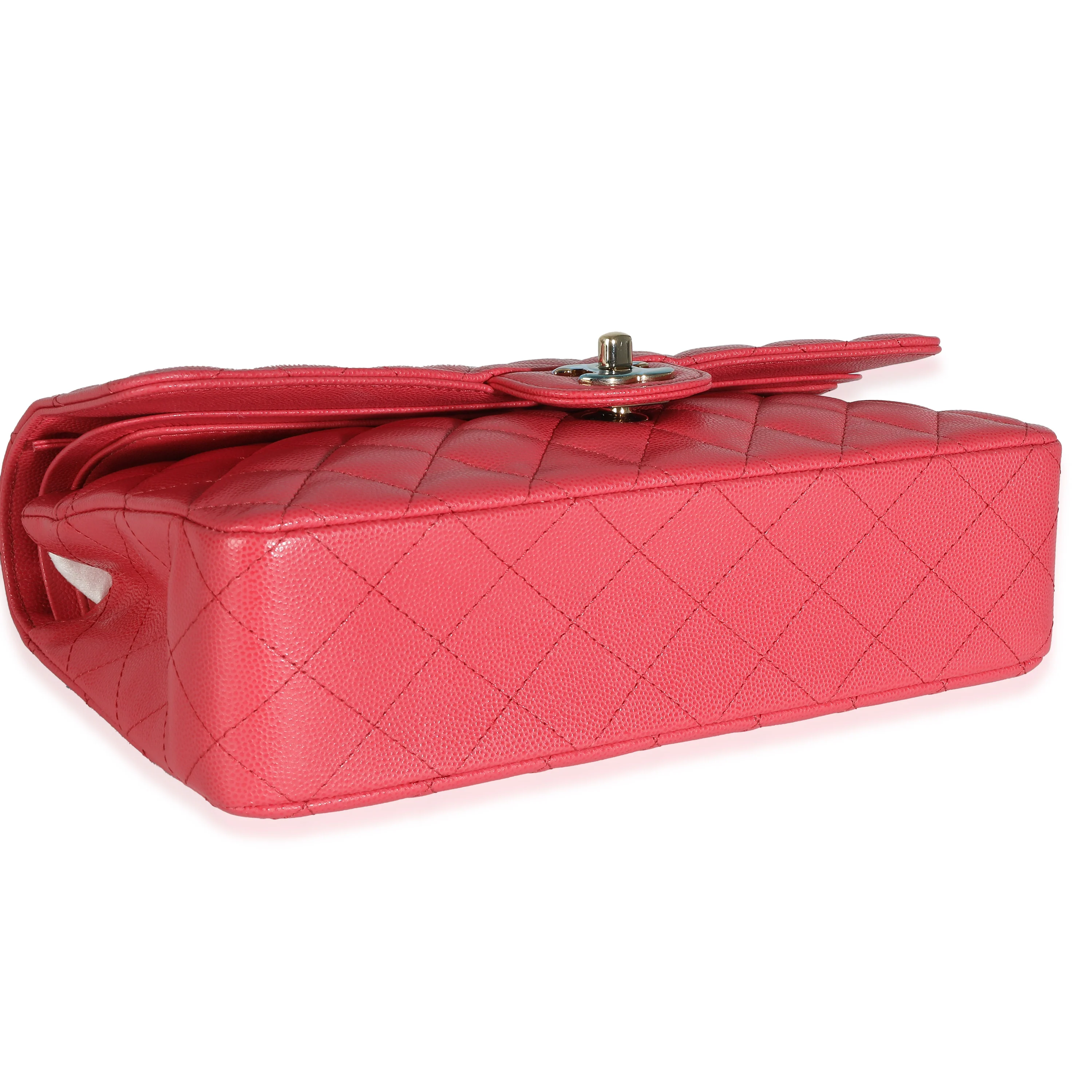 Dark Pink Quilted Caviar Medium Classic Double Flap Bag - Image 6