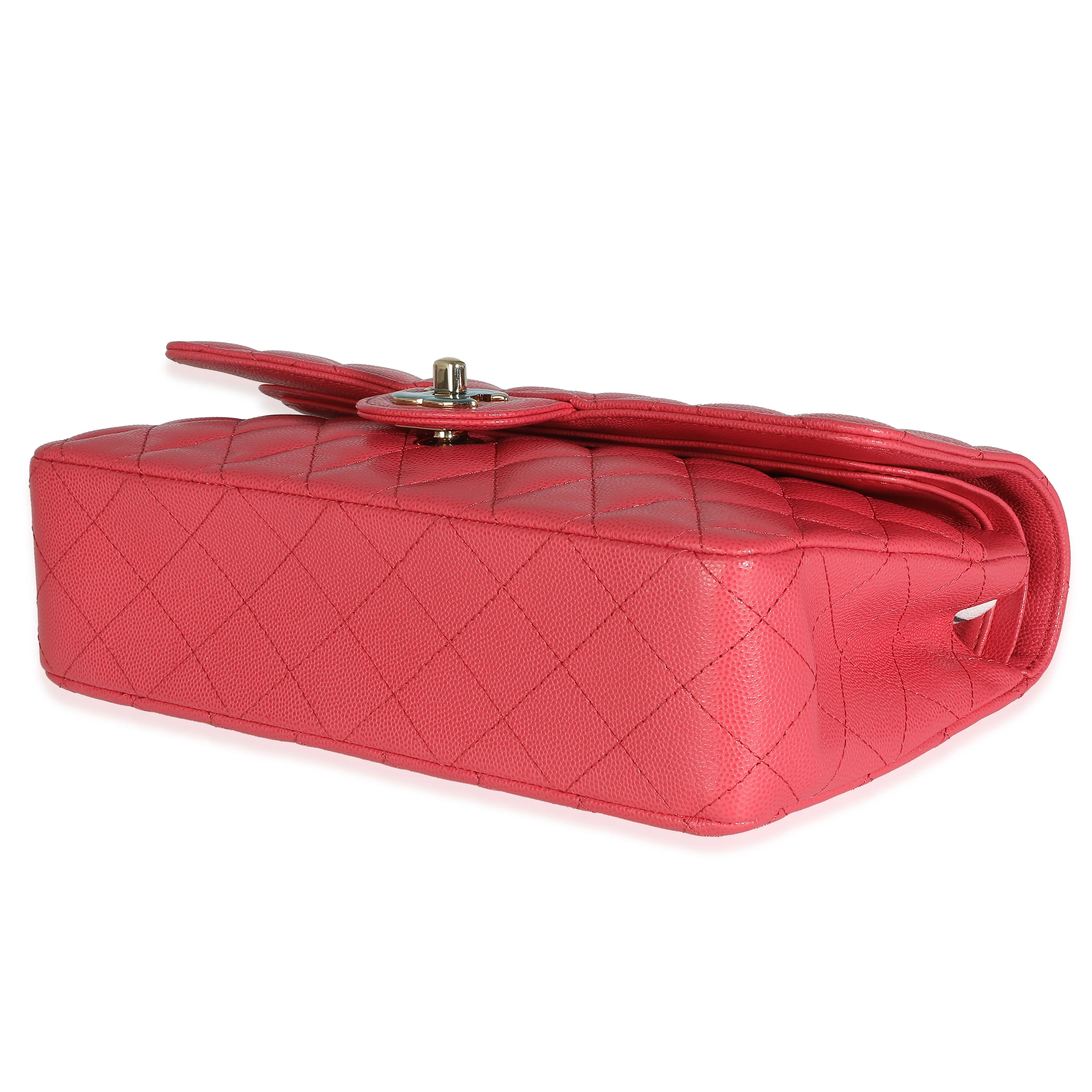 Dark Pink Quilted Caviar Medium Classic Double Flap Bag - Image 7